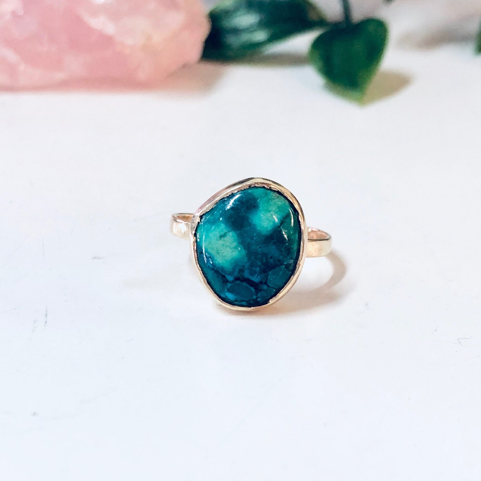 Vintage Gold Ring, 14K Yellow Gold, 14 Karat Gold, Turquoise Ring, Engagement Ring, Bridal Jewelry, Round Stone Ring, Unique Jewelry