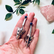 Vintage Earrings, Silver Earrings, Star and Moon, Space Earrings, Blue Lapis Stone, Unique Earrings, Statement Jewelry, Pierced Ears, Blue
