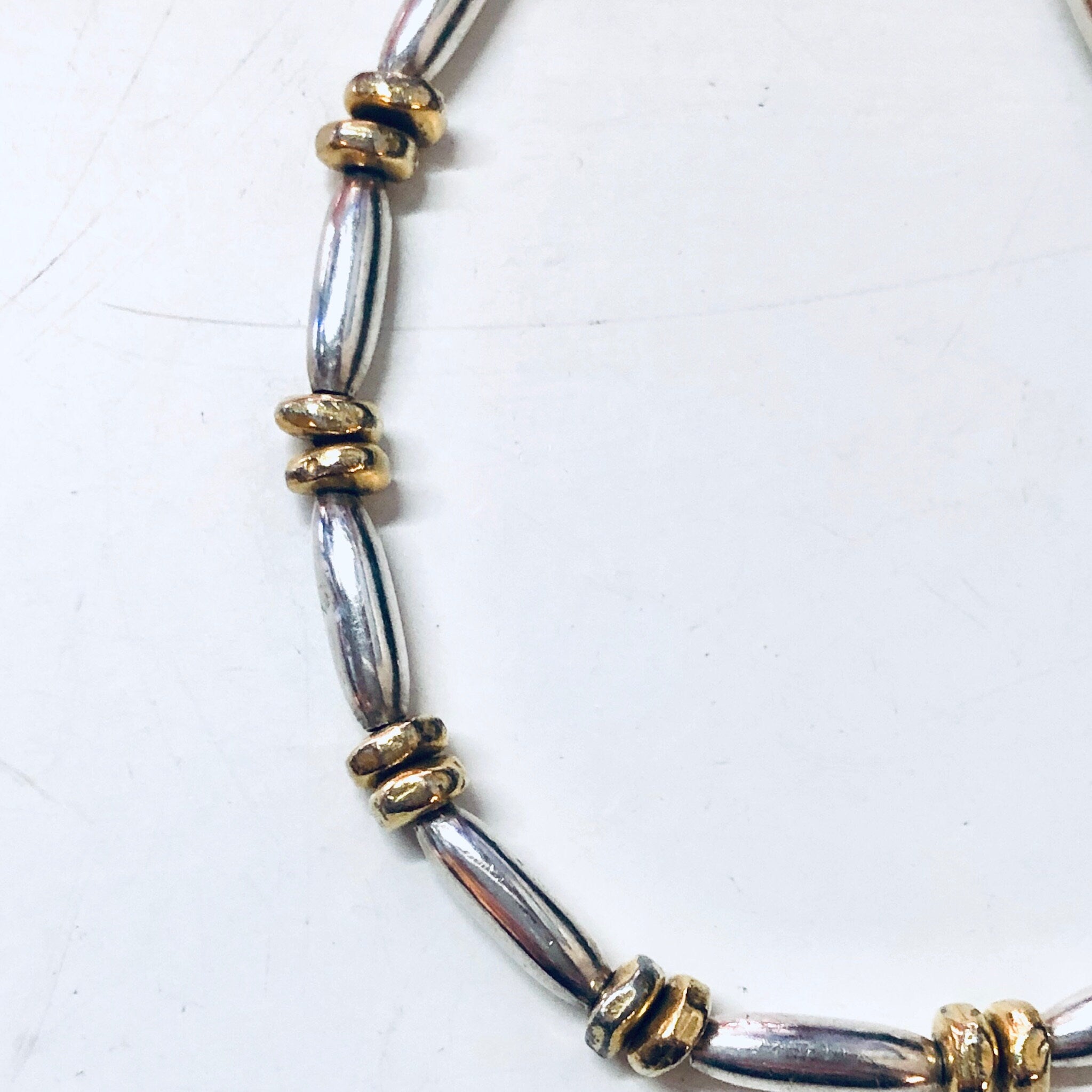 Vintage Silver Bracelet, Link Bracelet, Beaded Bracelet, Silver Beads, Gold Accents, Vintage Jewelry, Toggle Bracelet, Unique Jewelry, 925