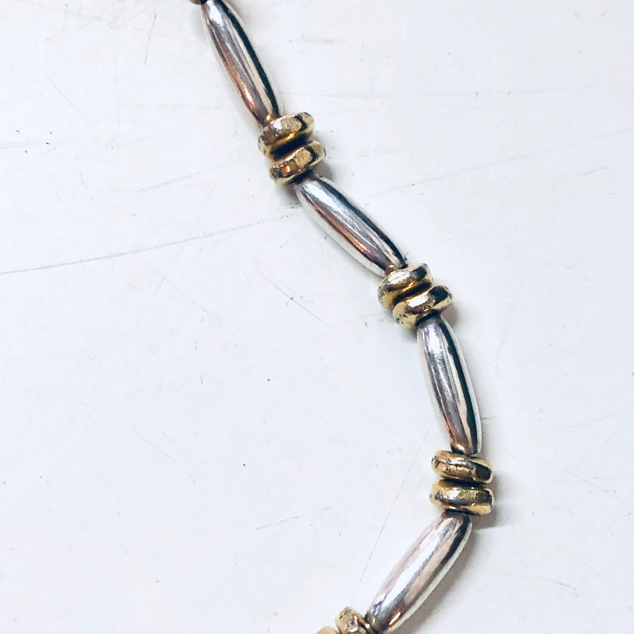 Vintage Silver Bracelet, Link Bracelet, Beaded Bracelet, Silver Beads, Gold Accents, Vintage Jewelry, Toggle Bracelet, Unique Jewelry, 925