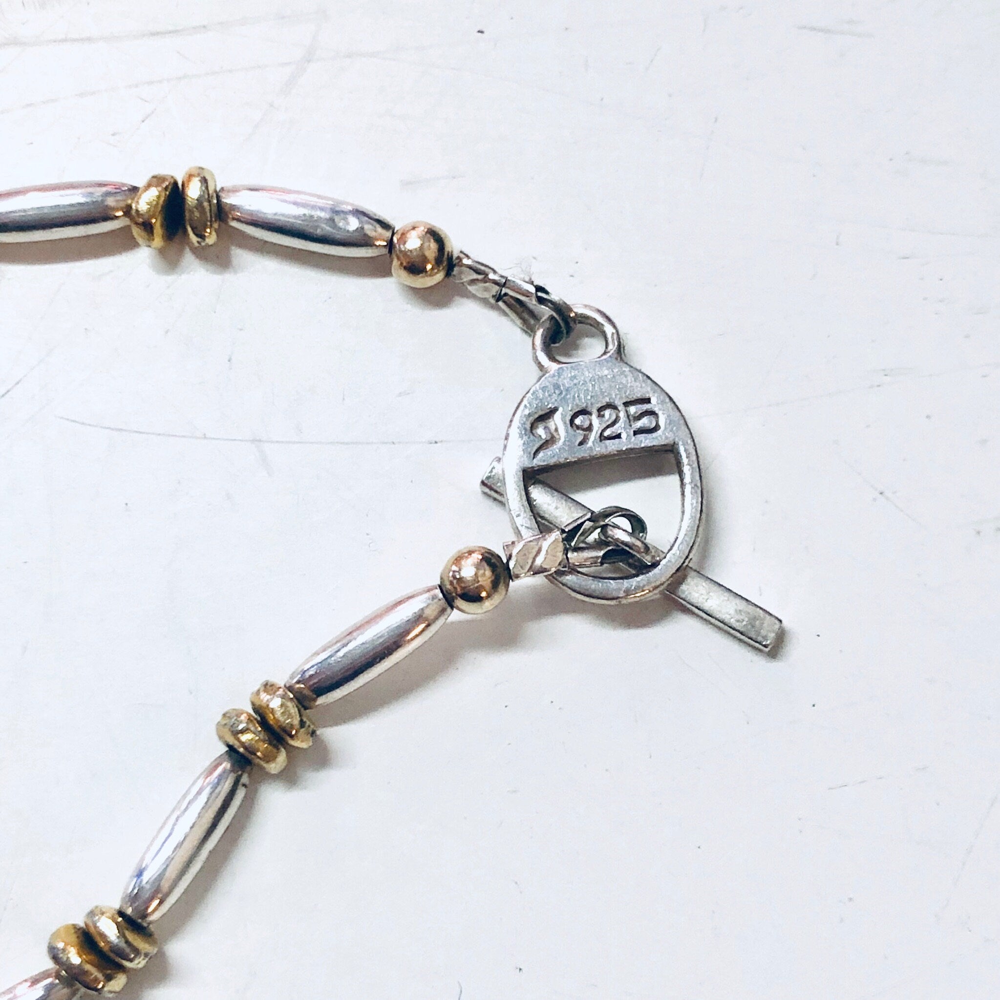 Vintage Silver Bracelet, Link Bracelet, Beaded Bracelet, Silver Beads, Gold Accents, Vintage Jewelry, Toggle Bracelet, Unique Jewelry, 925