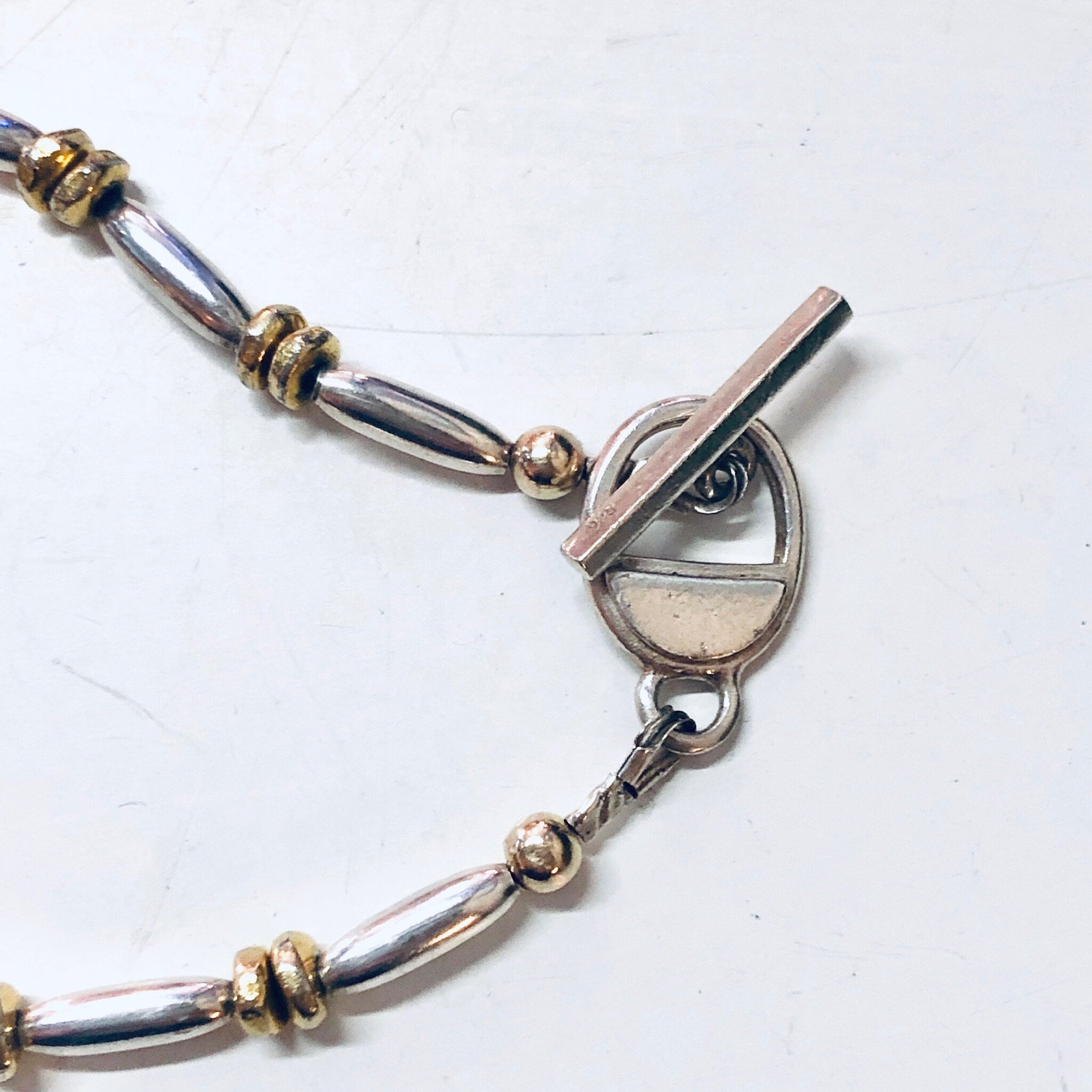 Vintage Silver Bracelet, Link Bracelet, Beaded Bracelet, Silver Beads, Gold Accents, Vintage Jewelry, Toggle Bracelet, Unique Jewelry, 925