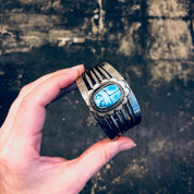 Vintage Cuff Bracelet, Scarab Bracelet, Scarab Jewelry, Blue Scarab, Costume Jewelry, Statement Jewelry, Large Cuff, Silver Toned Jewelry,