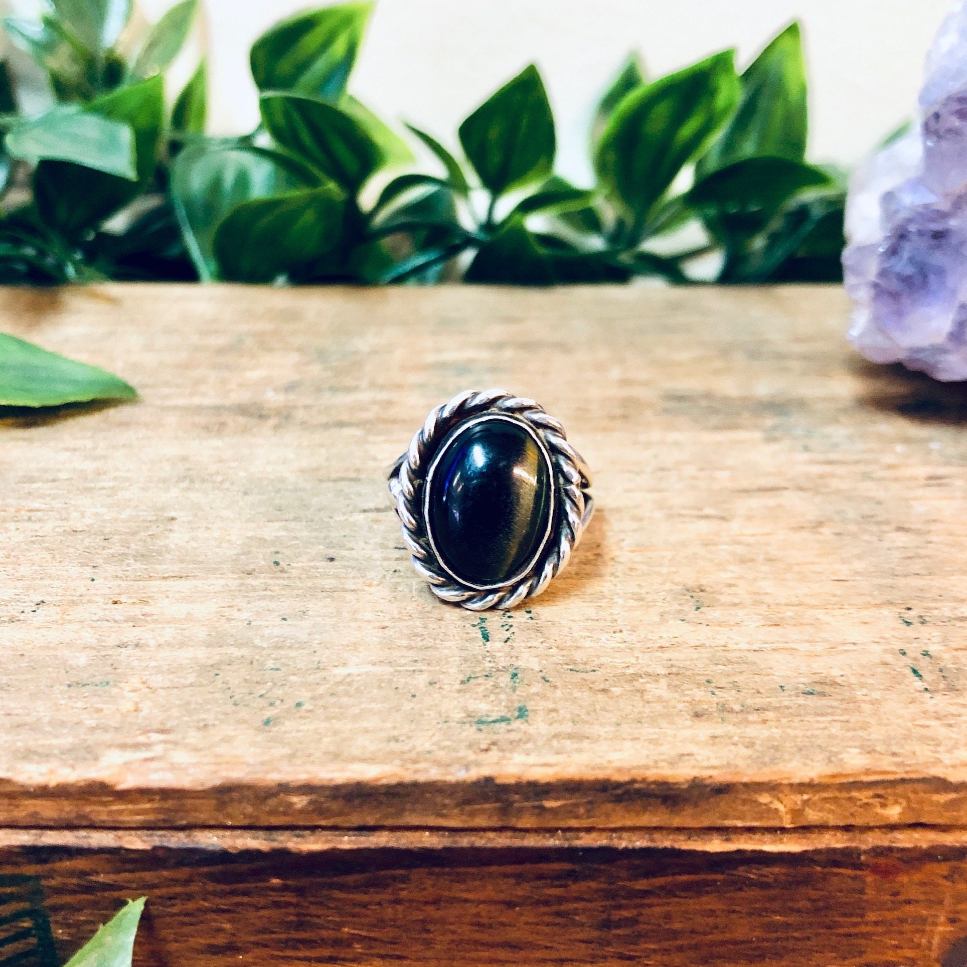 Vintage Silver Ring, Rope Ring, Simple Jewelry, Unique Jewelry, Vintage Jewelry, Tigers Eye, Green Tigers Eye, Small Ring, 925 Ring, Oval