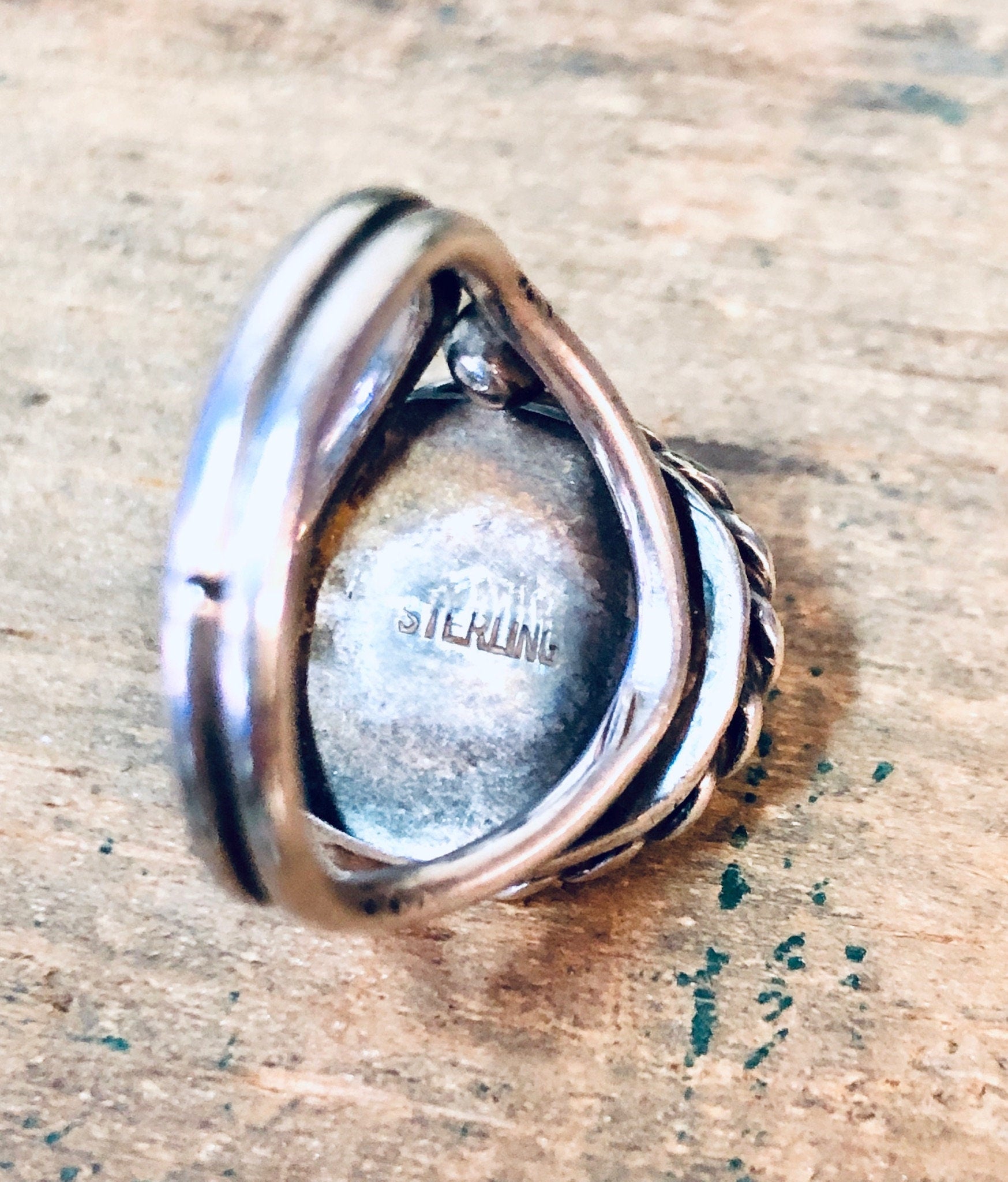 Vintage Silver Ring, Rope Ring, Simple Jewelry, Unique Jewelry, Vintage Jewelry, Tigers Eye, Green Tigers Eye, Small Ring, 925 Ring, Oval