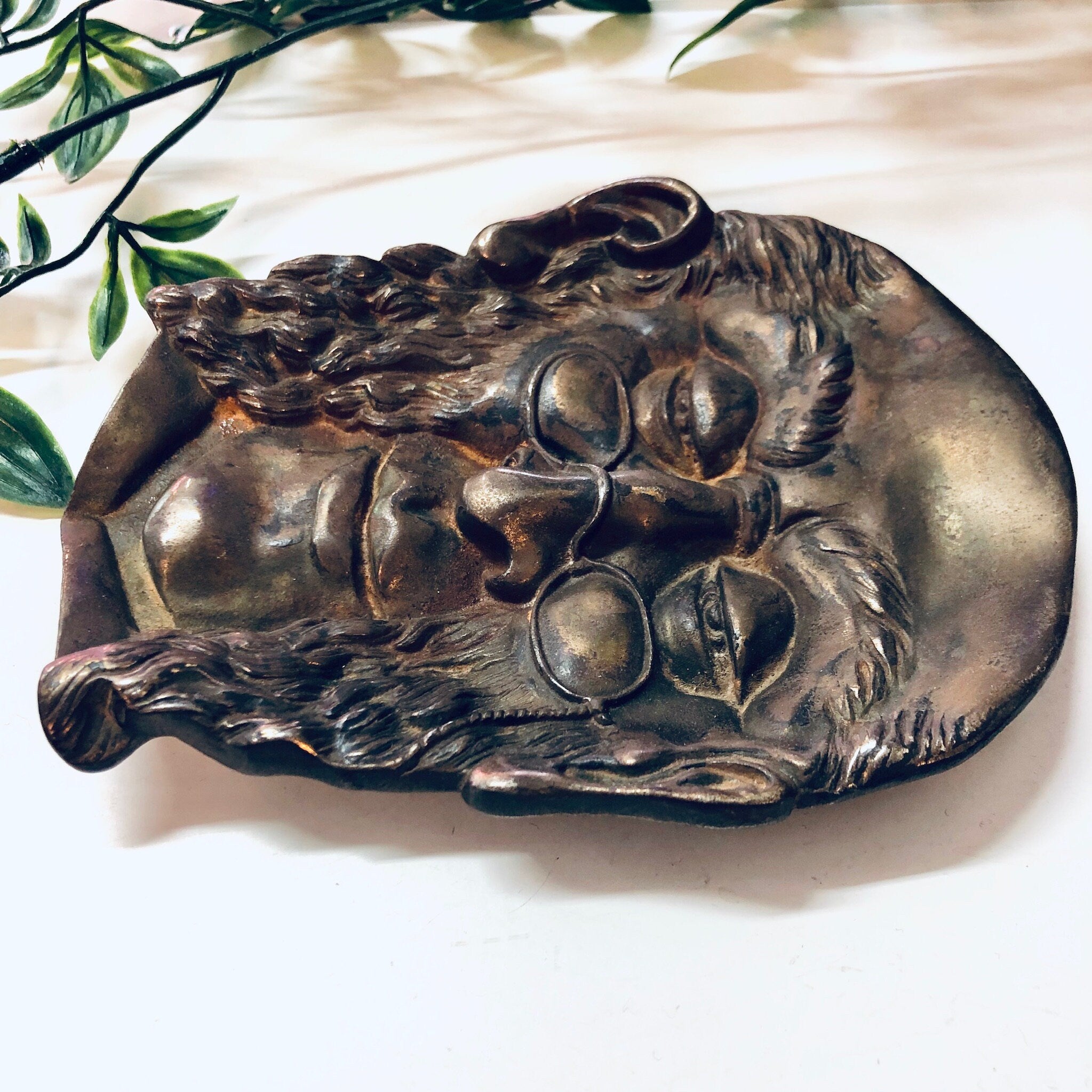 Brass Catch All Dish, Dish for Rings, Bedside Table Dish, Jewelry Tray, Vintage Home Decor, Ring Dish, Brass Home Decor, Man with Glasses