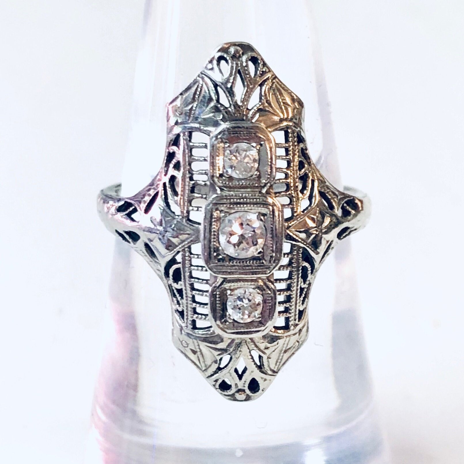 Art Deco Ring, 18K White Gold Ring with Diamonds, Diamond Ring, Vintage Gold Ring, Engagement Ring, Bridal Jewelry, Valentines Day Gift