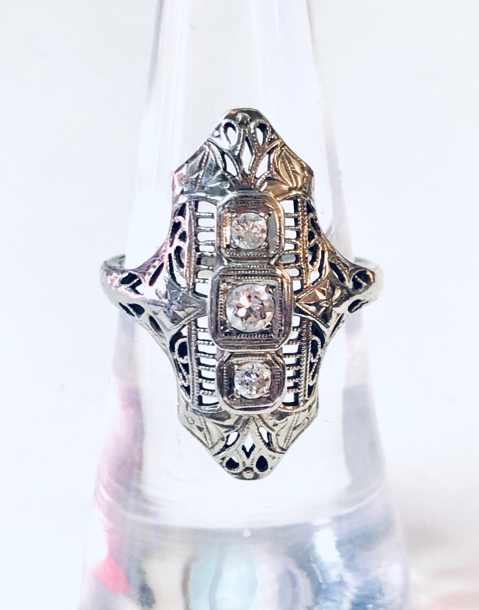 Art Deco Ring, 18K White Gold Ring with Diamonds, Diamond Ring, Vintage Gold Ring, Engagement Ring, Bridal Jewelry, Valentines Day Gift