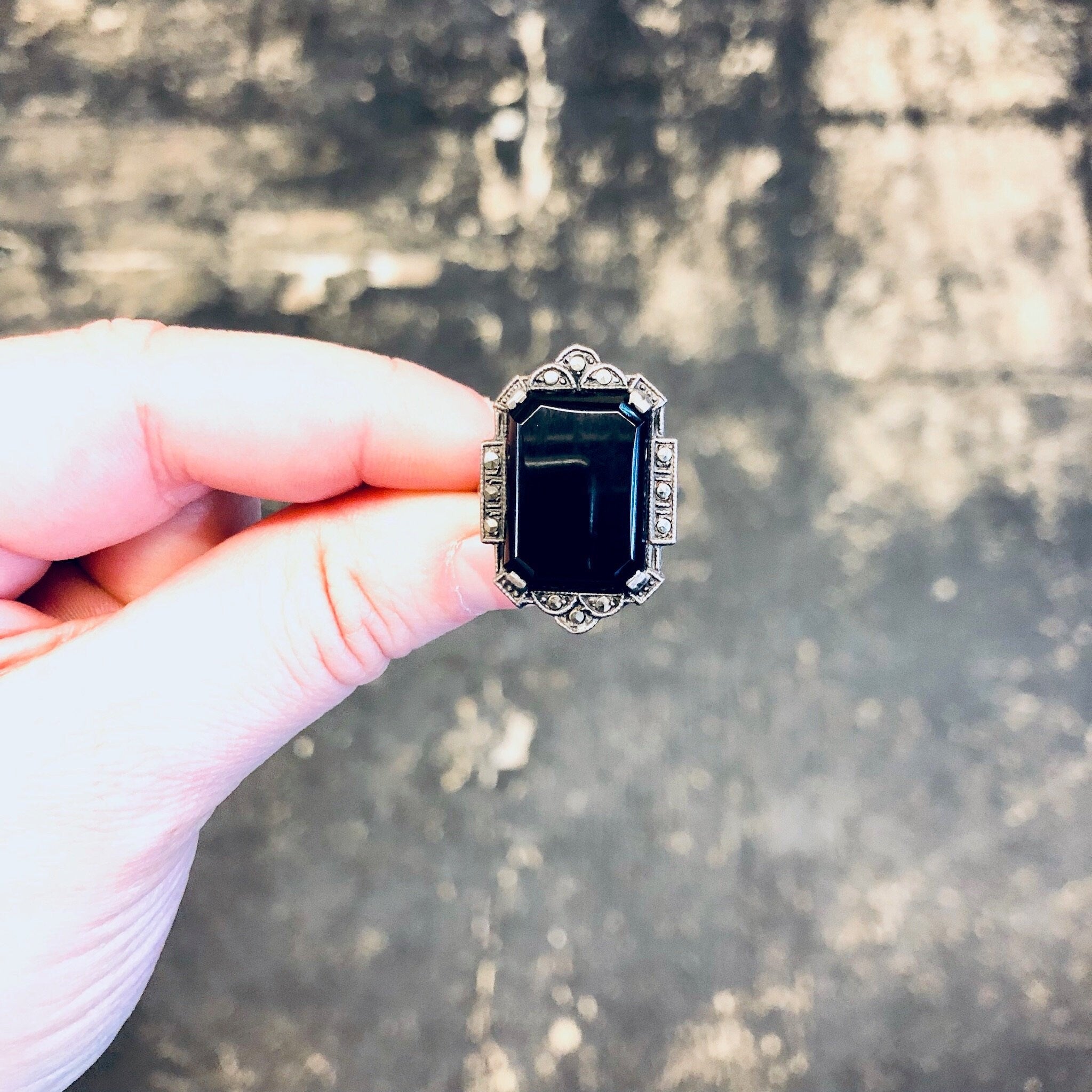 Vintage Silver Ring, Onyx Ring, Marcasite Jewelry, Oxidized Silver, Statement Jewelry, Gothic Style Ring, 925 Ring, Black and Silver, Unique