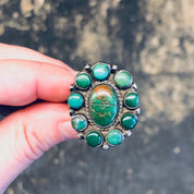 Large Turquoise Ring, Green Turquoise, Vintage Silver Ring, Statement Jewelry, Bohemian Style, Boho Ring, Southwestern Ring, Turquoise Ring