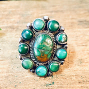 Large Turquoise Ring, Green Turquoise, Vintage Silver Ring, Statement Jewelry, Bohemian Style, Boho Ring, Southwestern Ring, Turquoise Ring