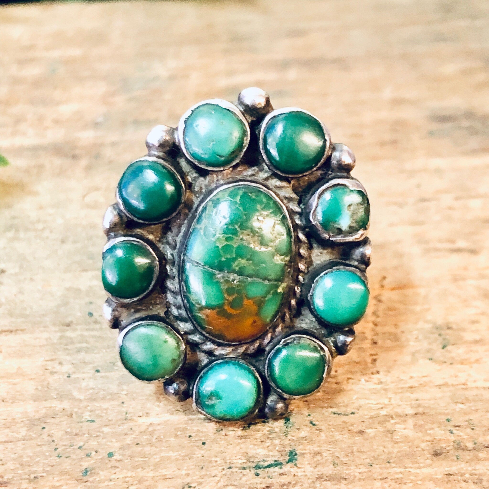 Large Turquoise Ring, Green Turquoise, Vintage Silver Ring, Statement Jewelry, Bohemian Style, Boho Ring, Southwestern Ring, Turquoise Ring