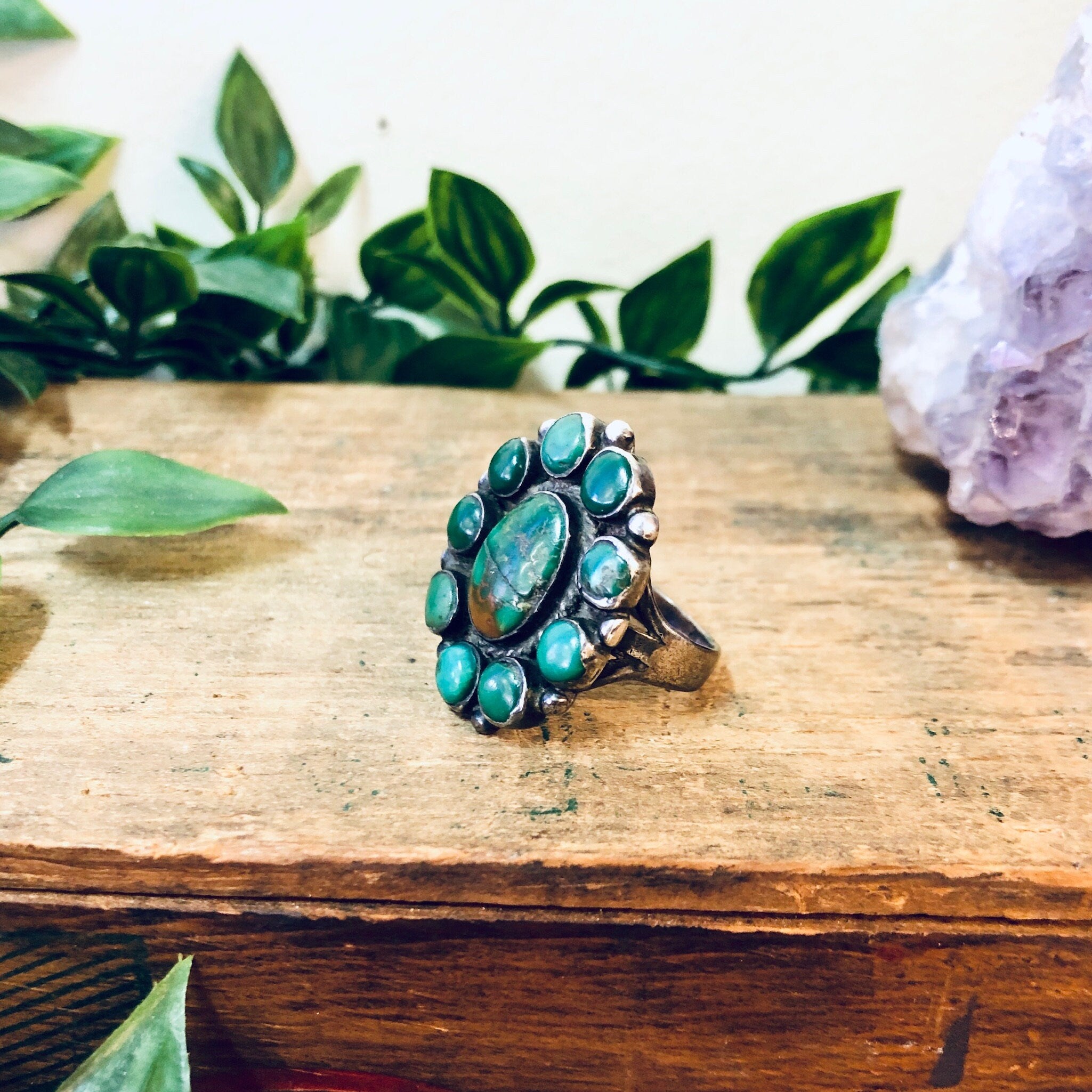Large Turquoise Ring, Green Turquoise, Vintage Silver Ring, Statement Jewelry, Bohemian Style, Boho Ring, Southwestern Ring, Turquoise Ring