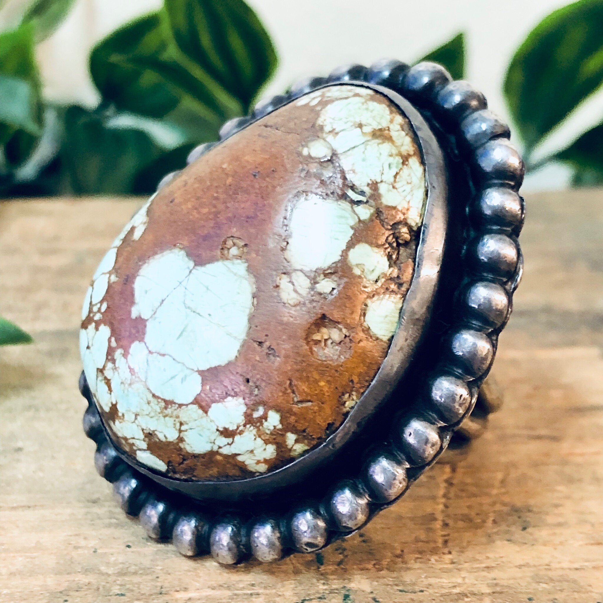 Large Vintage Ring, Southwestern Ring, Turquoise Ring, Large Turquoise Stone, Extra Large Ring, Blue and Brown, Light Blue Ring, Boho Style
