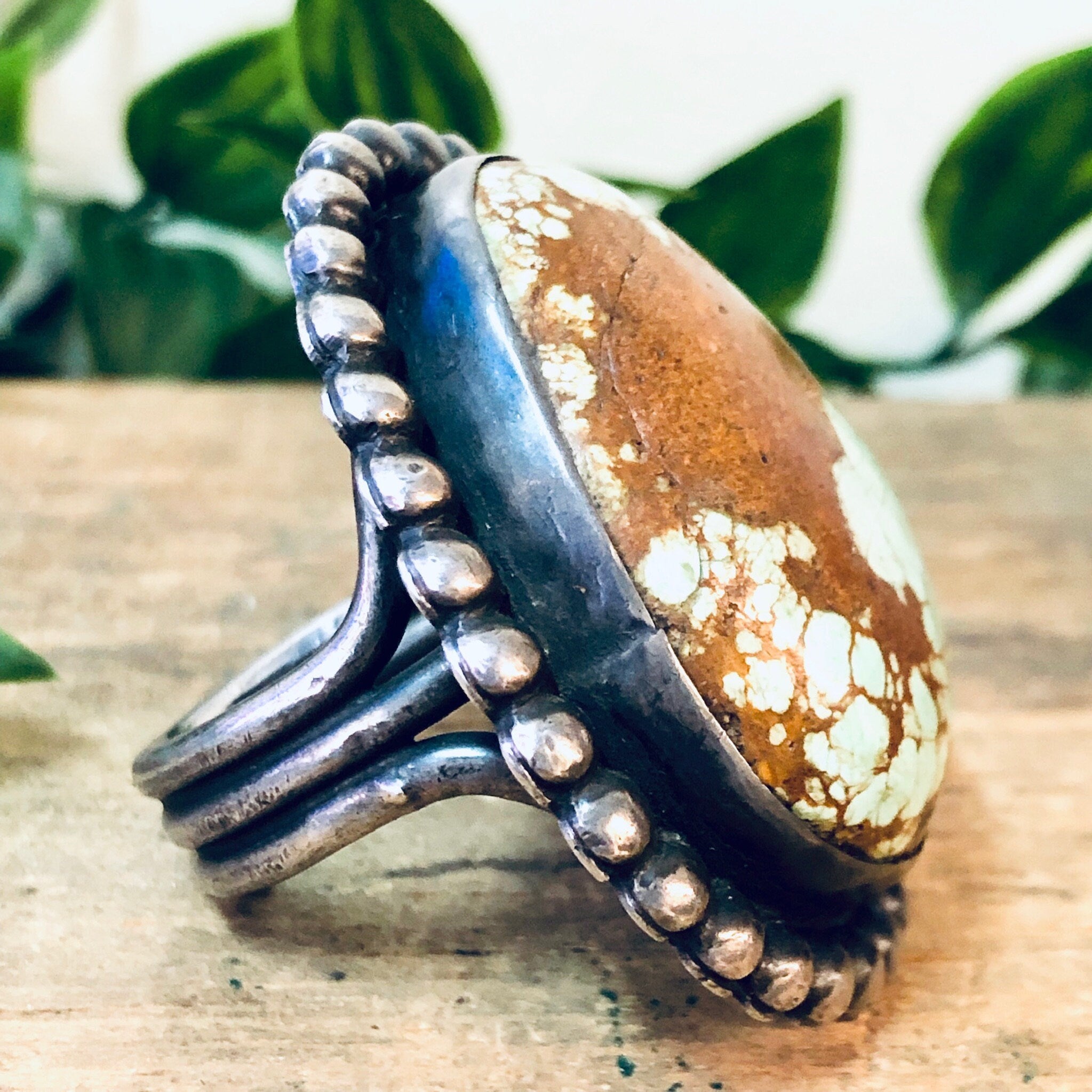 Large Vintage Ring, Southwestern Ring, Turquoise Ring, Large Turquoise Stone, Extra Large Ring, Blue and Brown, Light Blue Ring, Boho Style