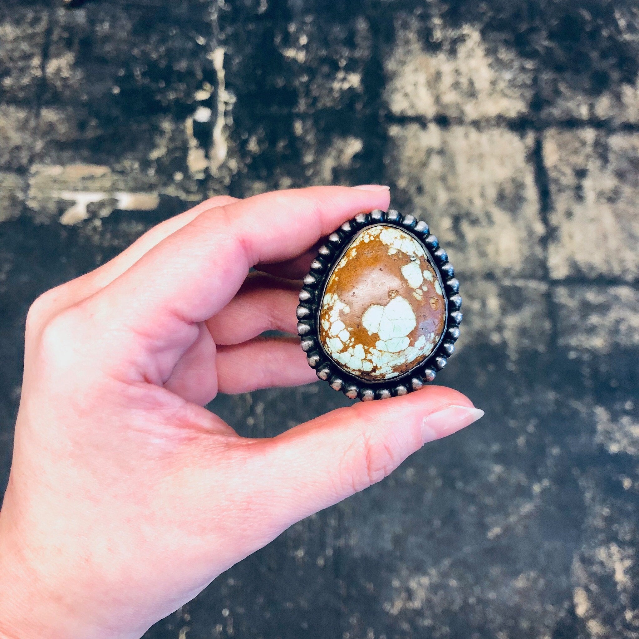 Large Vintage Ring, Southwestern Ring, Turquoise Ring, Large Turquoise Stone, Extra Large Ring, Blue and Brown, Light Blue Ring, Boho Style