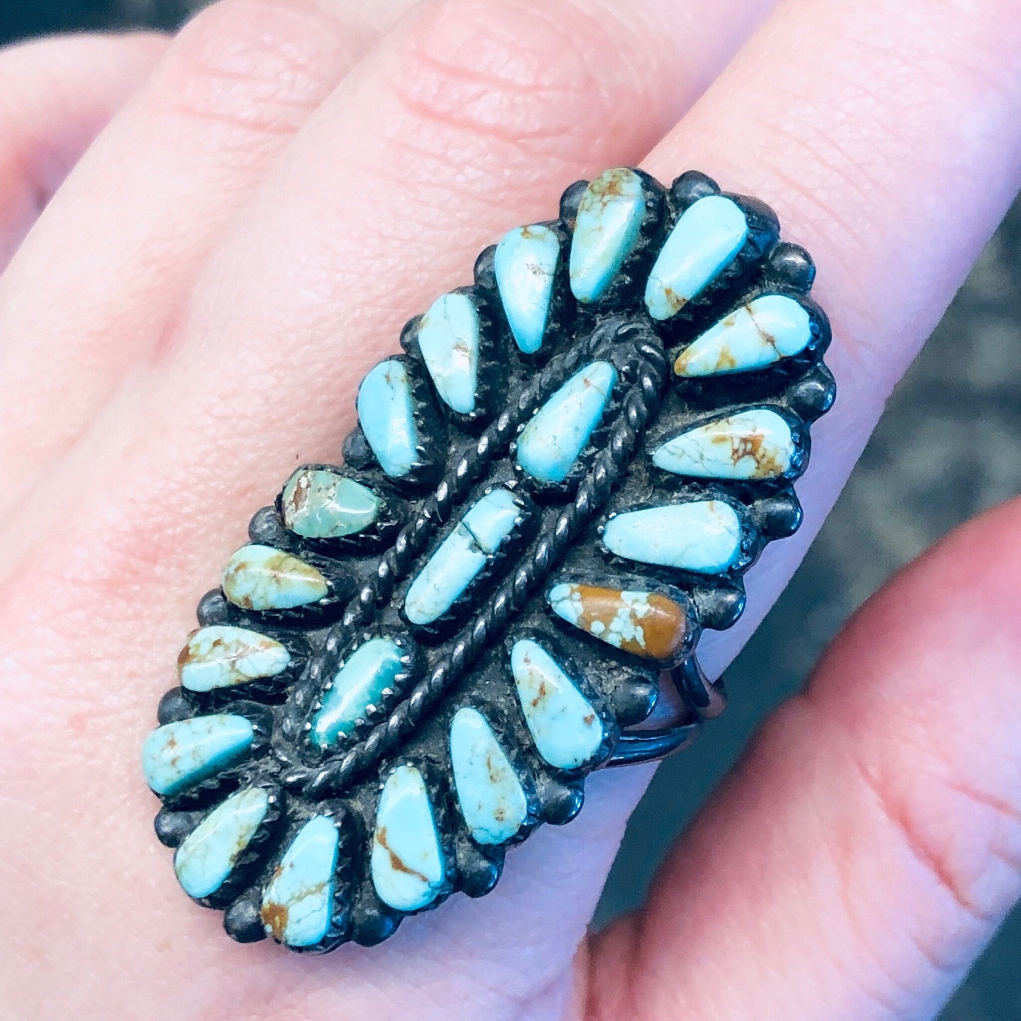 Southwestern Ring, Turquoise Ring, Blue Jewelry, Southwestern Style, Statement Jewelry, Long Ring, Blue and Silver, Vintage Silver Ring, 925