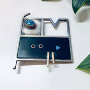 Abstract Vintage Brooch, Signed Vintage Brooch, Opal Brooch, Vintage Silver Brooch, Oval Shaped Opal, Synthetic Opal, Blue and Green Opal