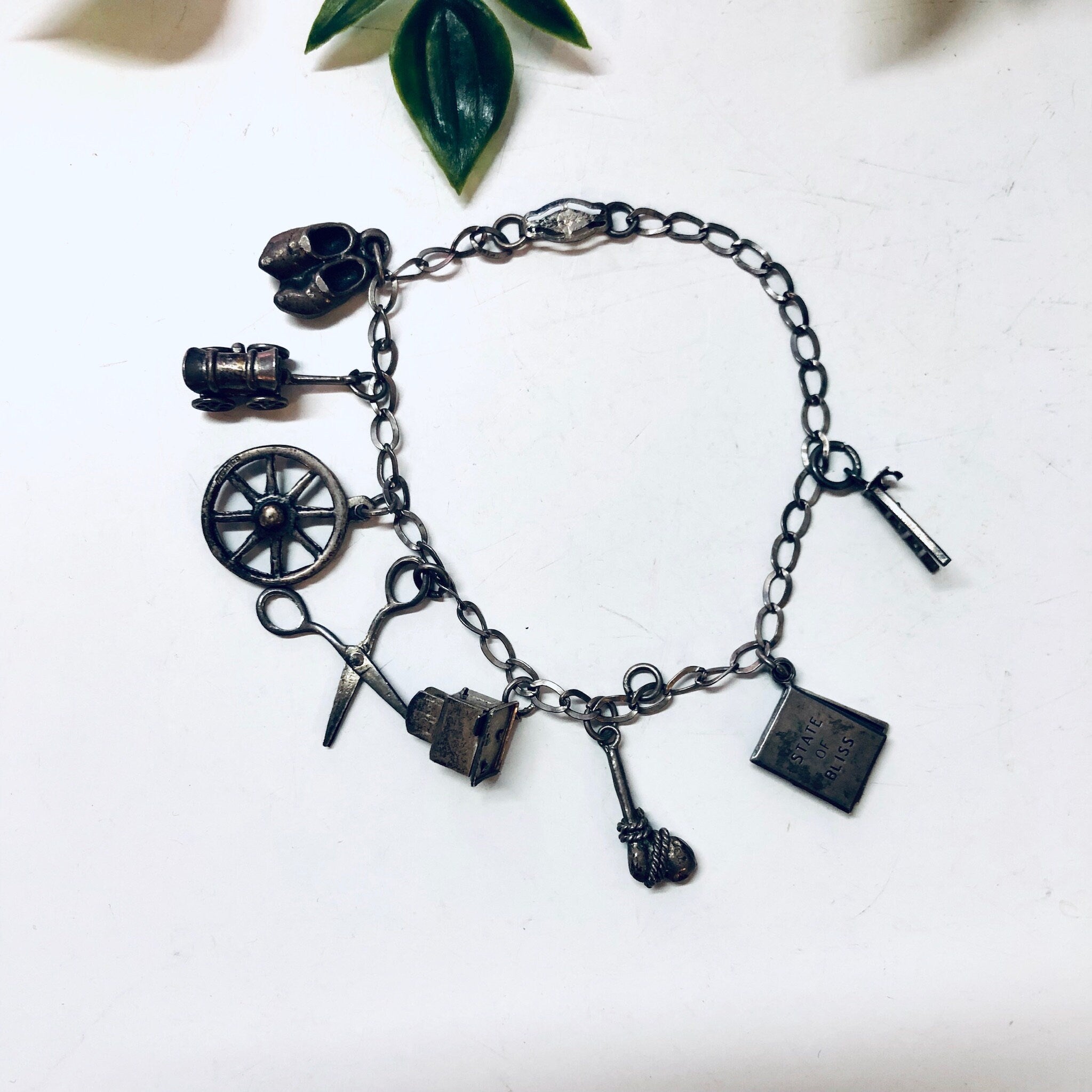 Vintage Charm Bracelet, Charm Jewelry, Silver Bracelet, Silver Charms, Link Bracelet, Valentines Day gift, Vintage Charms, Scissors, Married