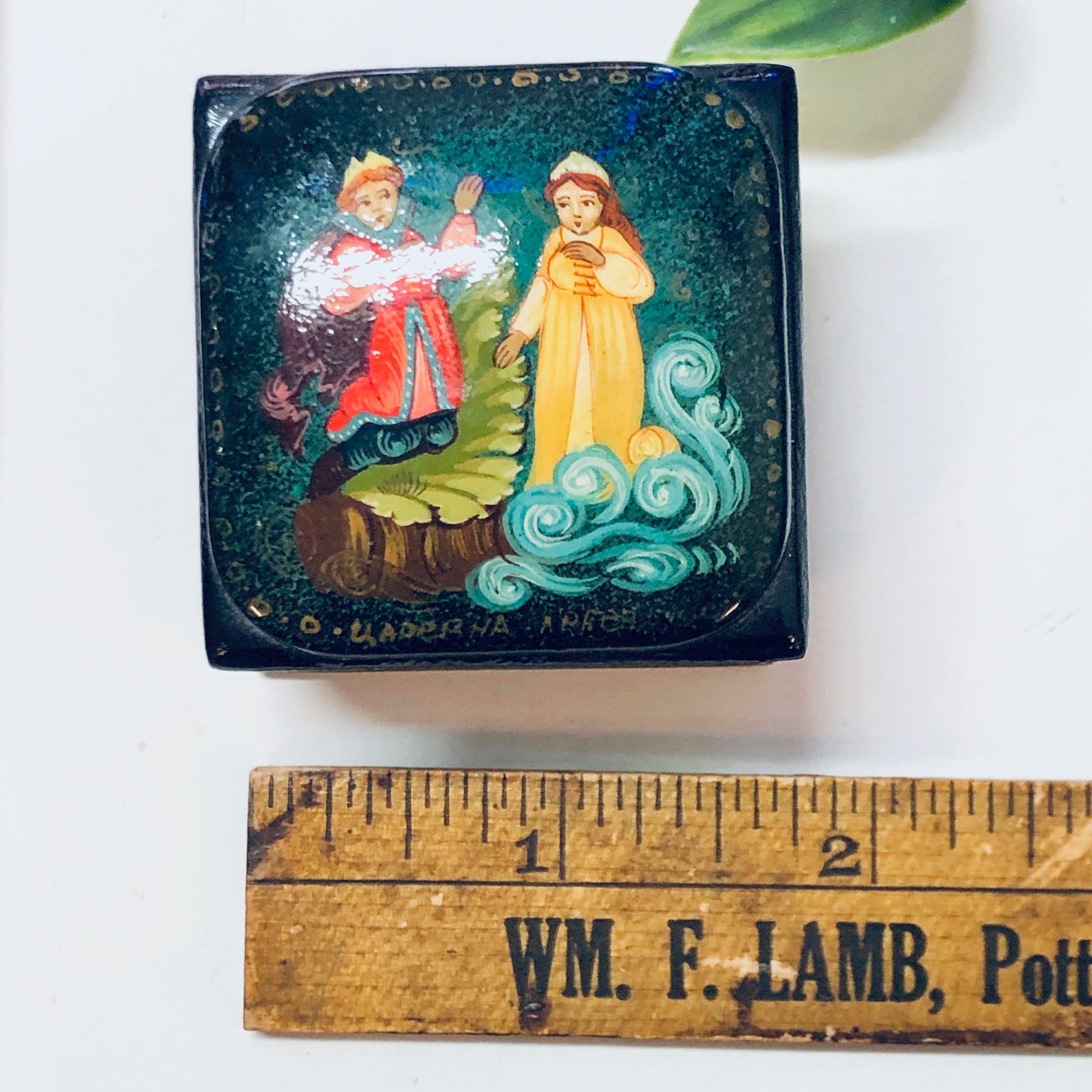 Russian Lacquer Box, Ring Box, Vintage Box, Trinket Box, Jewelry Box, Catch All Dish, USSR, Black and Red, Angel, Vintage Home Decor, Black