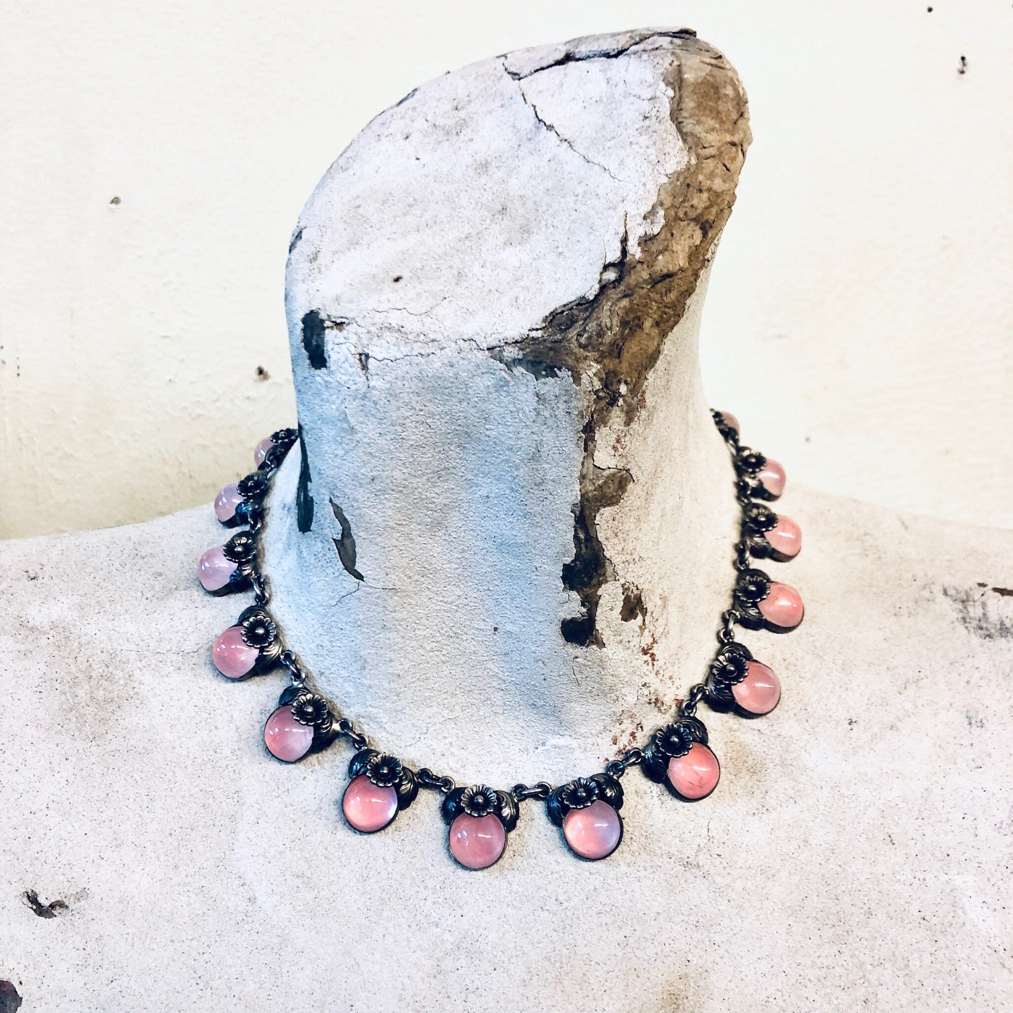 Niels Erik From Necklace, Denmark Necklace, NE From Jewelry, NE From Choker, Pink Necklace, Daisy Necklace, 1950s Jewelry, Vintage Jewelry,