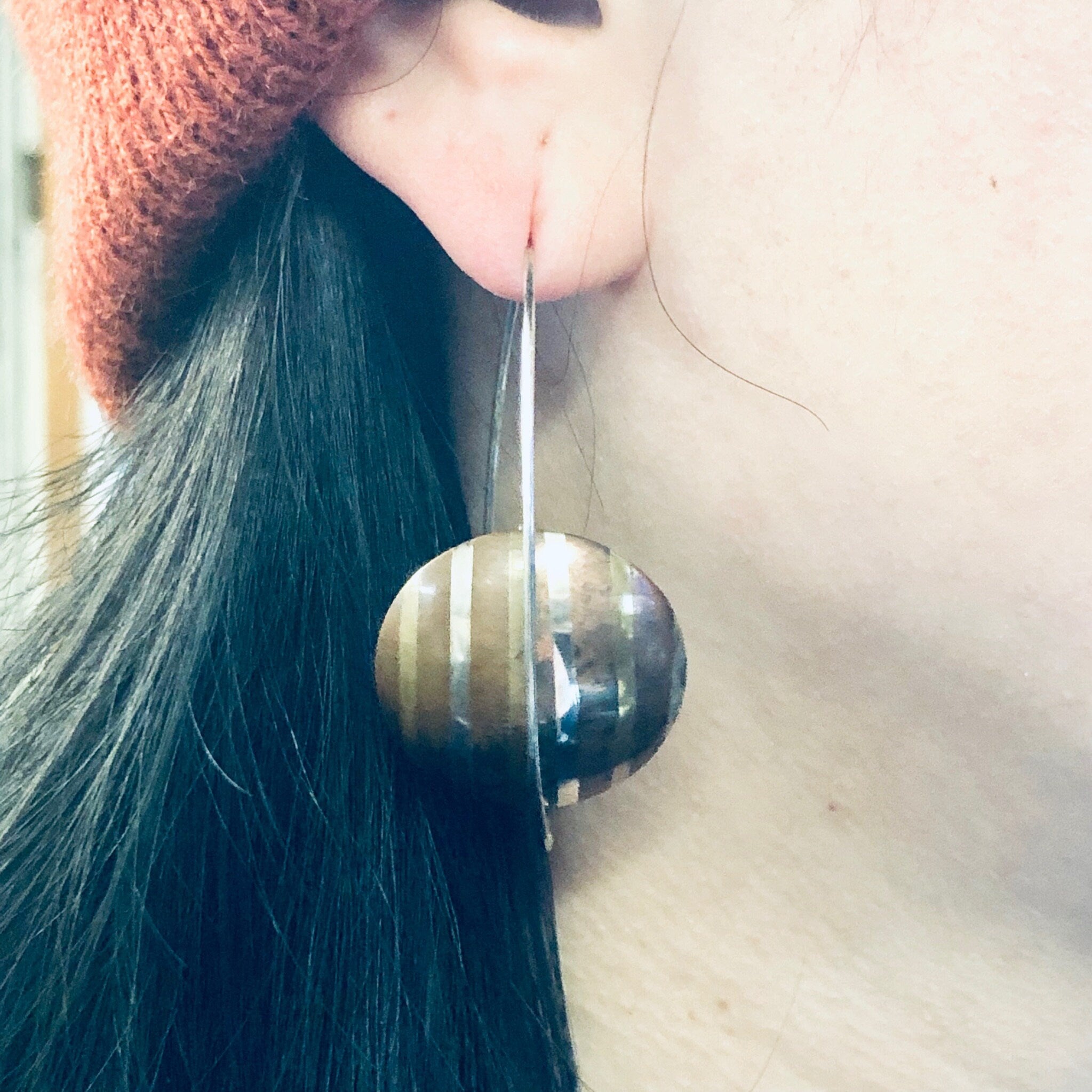 Vintage Earrings, Threader Earrings, Copper Earrings, Vintage Jewelry, Brass Jewelry, Unique Jewelry, Valentines Day Gift, Minimalist