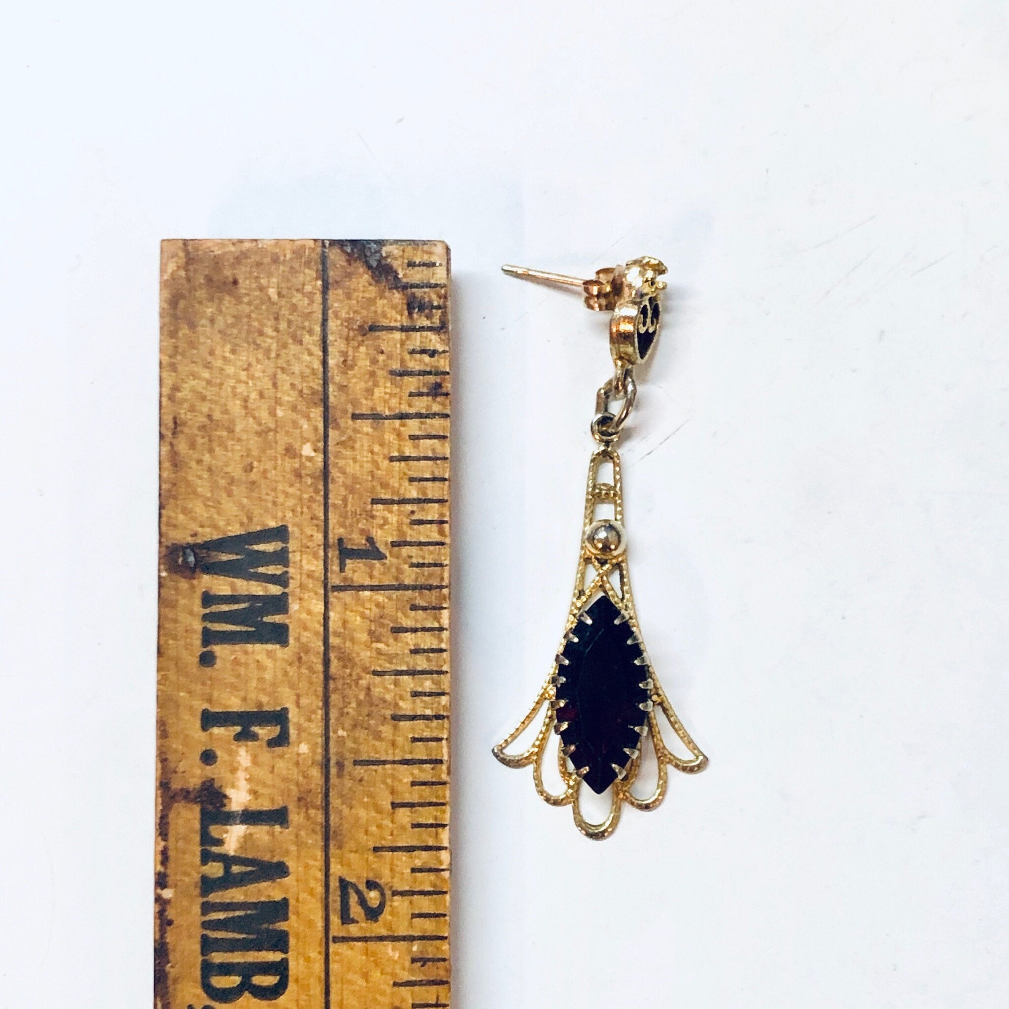 Gold Toned Earrings with Dark Red Stones, Vintage Earrings, Costume Jewelry, Dangle Earrings, Valentines Day Gift, Pierced Ears, Gold, Red