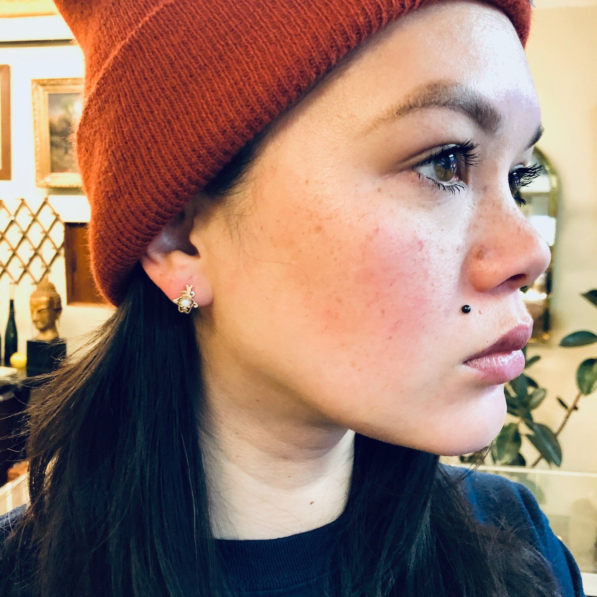 Vintage Gold Earrings, 14K Yellow Gold, 14 Karat Gold, Opal Earrings, Post Earrings, Stud Earrings, October Birthstone, Valentines Day Gift