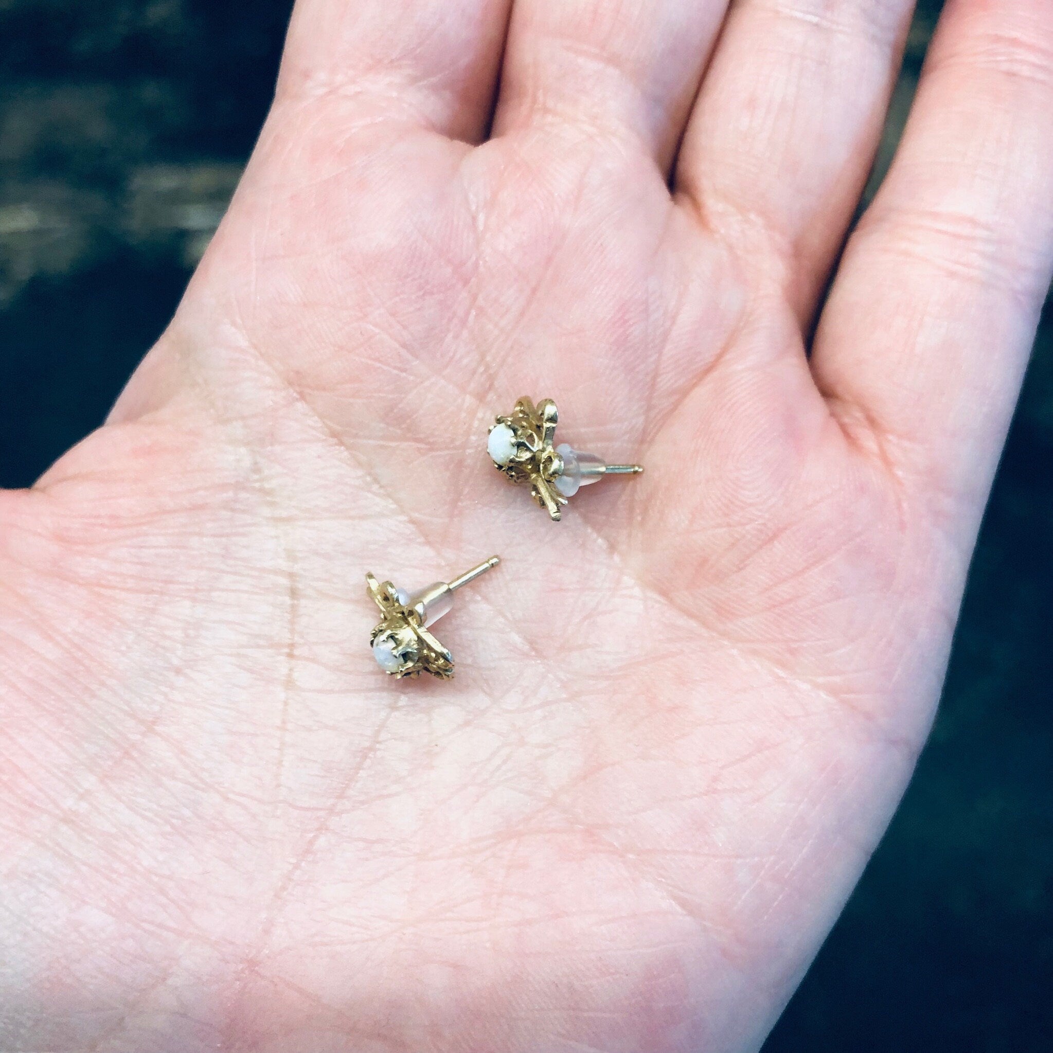 Vintage Gold Earrings, 14K Yellow Gold, 14 Karat Gold, Opal Earrings, Post Earrings, Stud Earrings, October Birthstone, Valentines Day Gift