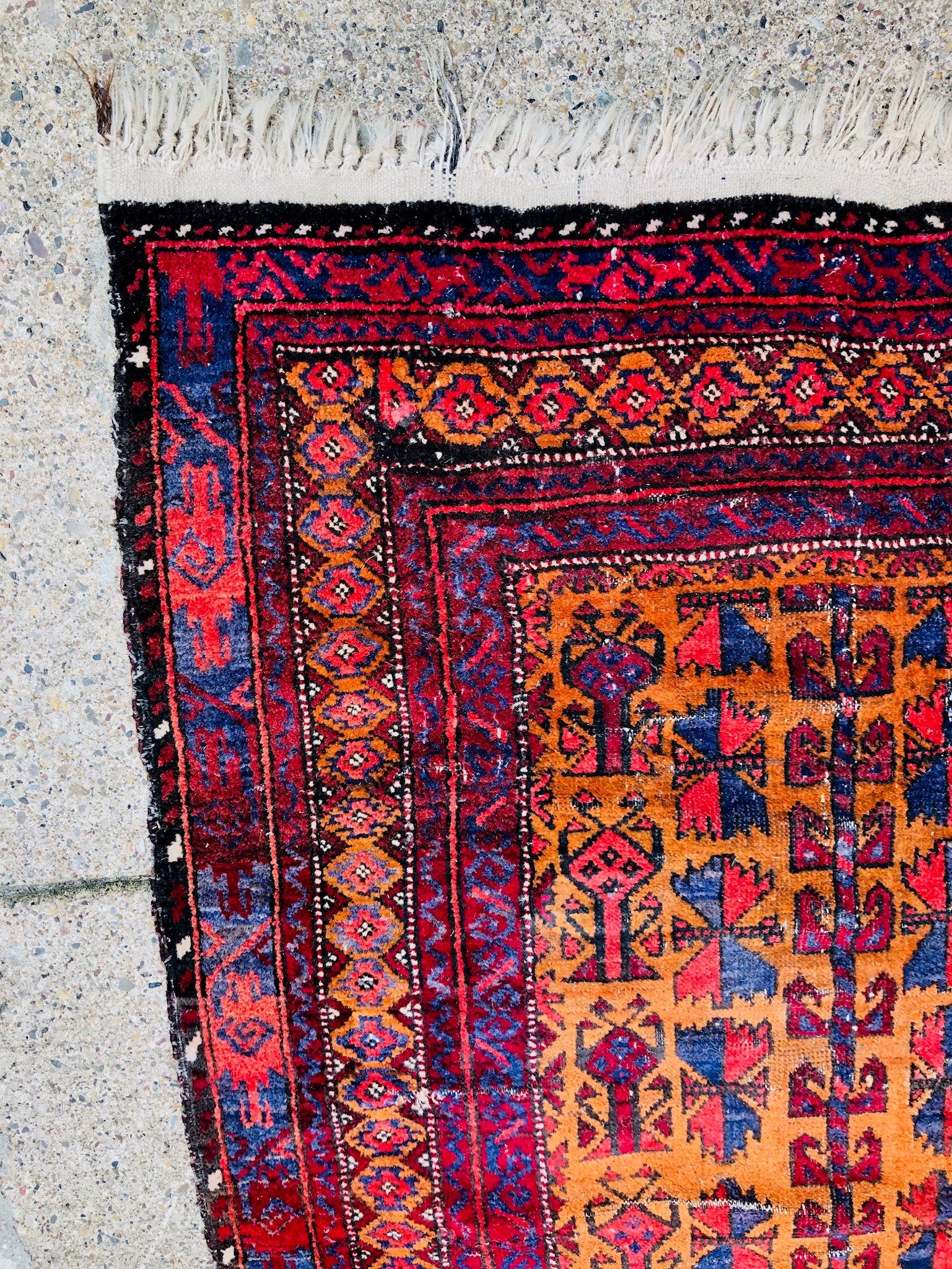 Antique Rug, Hand Woven Rug, Persian Rug, Middle Eastern Rug, Handmade Rug, Bright Home Decor, Red, Orange, Yellow, Blue, Small Rug,