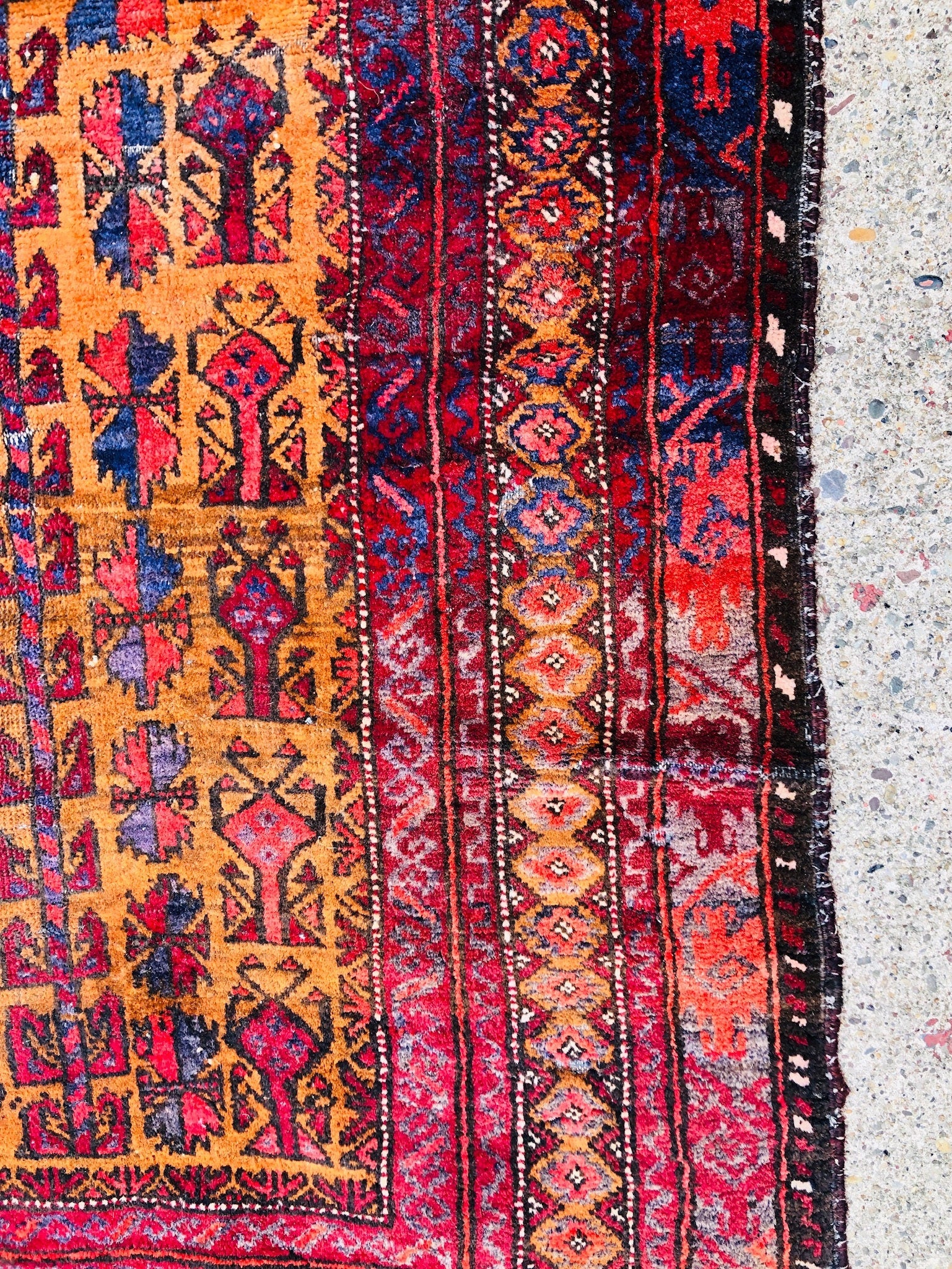 Antique Rug, Hand Woven Rug, Persian Rug, Middle Eastern Rug, Handmade Rug, Bright Home Decor, Red, Orange, Yellow, Blue, Small Rug,