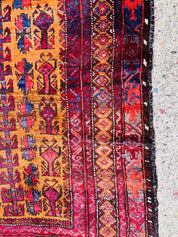 Antique Rug, Hand Woven Rug, Persian Rug, Middle Eastern Rug, Handmade Rug, Bright Home Decor, Red, Orange, Yellow, Blue, Small Rug,