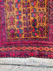 Antique Rug, Hand Woven Rug, Persian Rug, Middle Eastern Rug, Handmade Rug, Bright Home Decor, Red, Orange, Yellow, Blue, Small Rug,