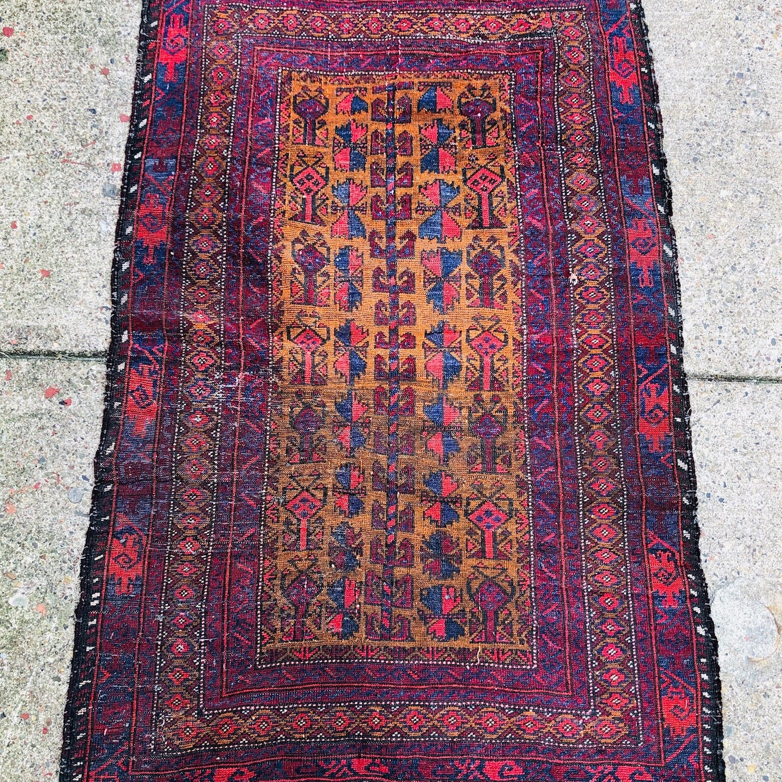 Antique Rug, Hand Woven Rug, Persian Rug, Middle Eastern Rug, Handmade Rug, Bright Home Decor, Red, Orange, Yellow, Blue, Small Rug,