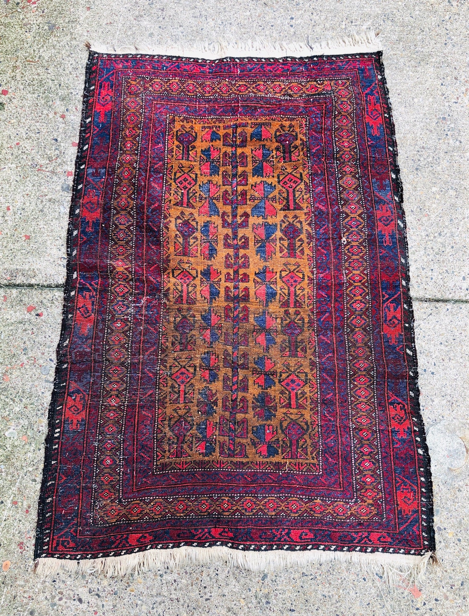 Antique Rug, Hand Woven Rug, Persian Rug, Middle Eastern Rug, Handmade Rug, Bright Home Decor, Red, Orange, Yellow, Blue, Small Rug,