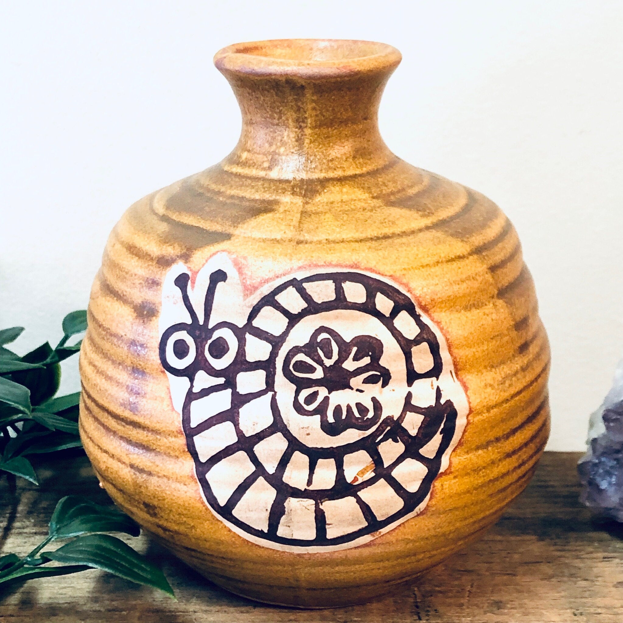 Vintage Vase, Small Vase, Snail Vase, Orange Pottery, Animal Pottery, Vintage Home Decor, Unique Decor, Round Vase, Ridged Vase, Flower