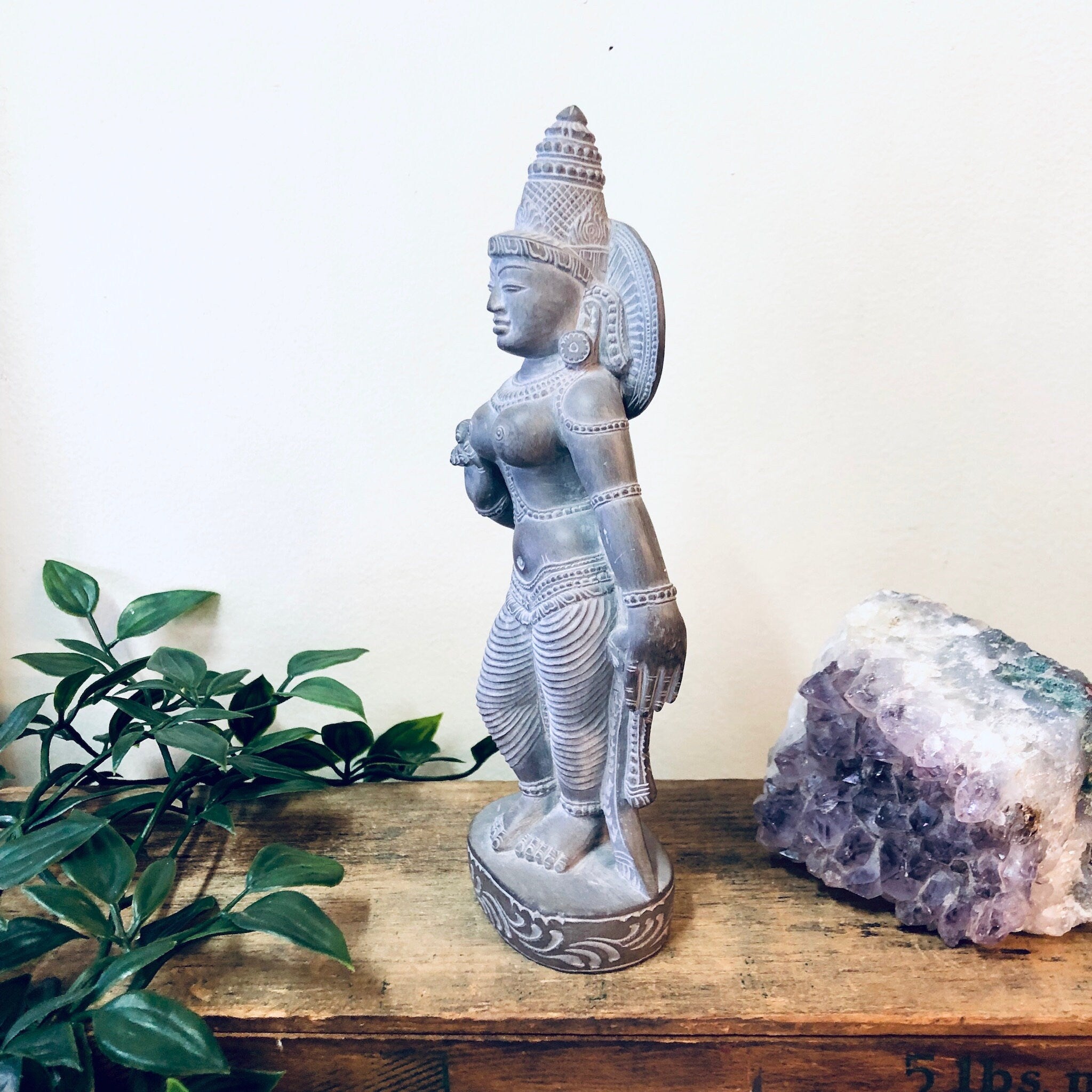 Dancing Goddess Statue, Vintage Home Decor, Pewter Toned Statue, Vintage Figurine, Small Figurine, Dancing Lady, Etched Statue, Stone Carve