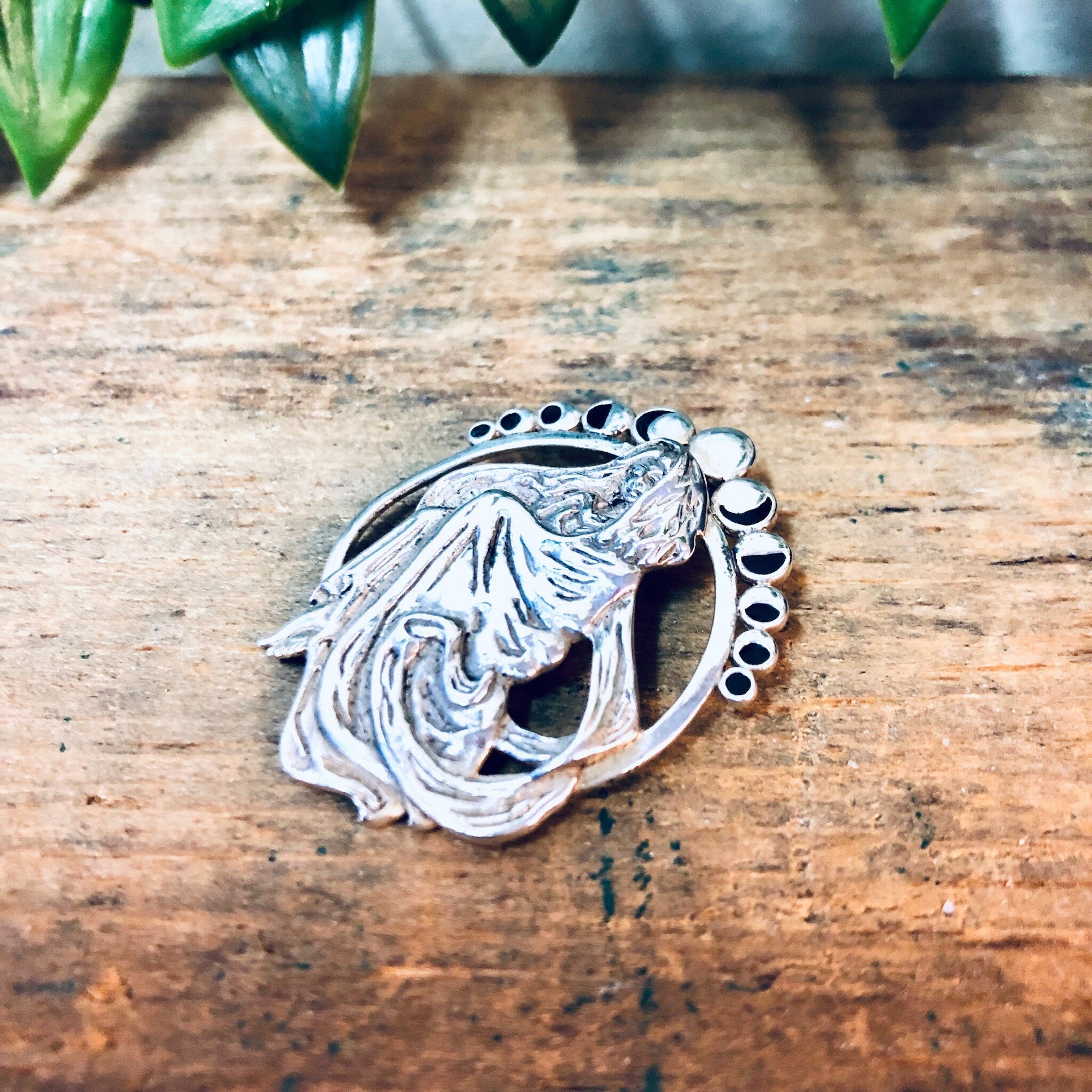 Vintage Silver Pendant, Witch Pendant, Sterling Silver, Vintage Jewelry, Goth Jewelry, Gothic Style, Moon Jewelry, Moon Phase Pendant