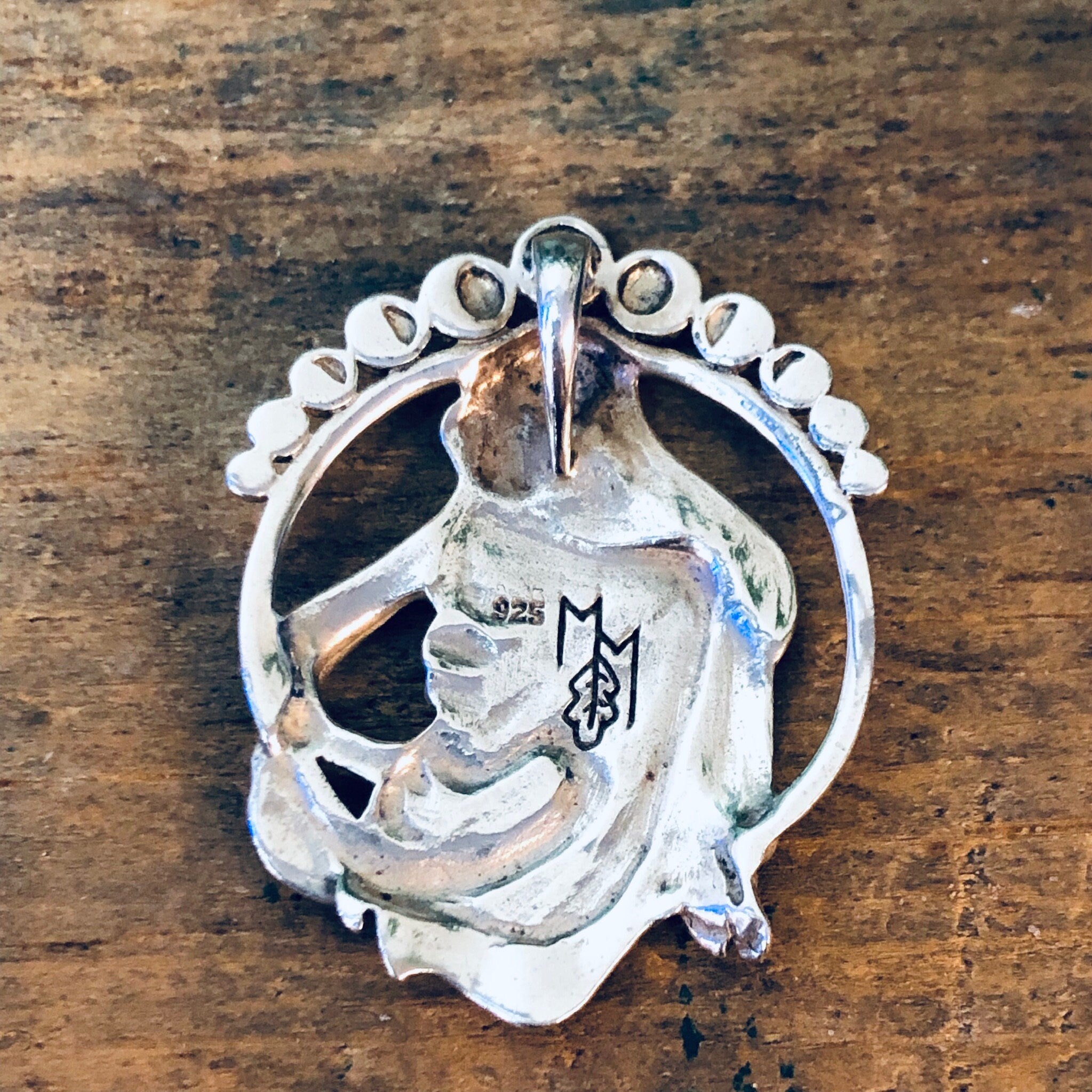 Vintage Silver Pendant, Witch Pendant, Sterling Silver, Vintage Jewelry, Goth Jewelry, Gothic Style, Moon Jewelry, Moon Phase Pendant