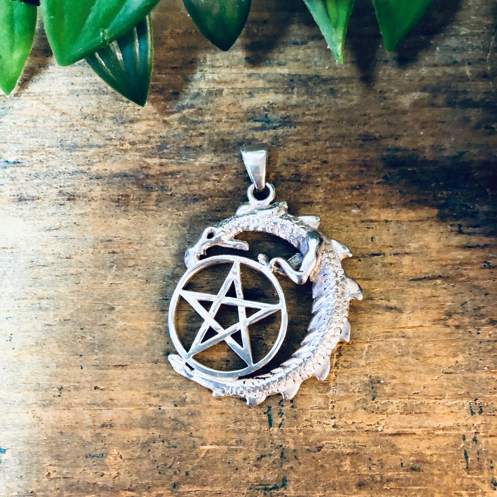 Vintage Pendant, Silver Pendant, Pentagram Necklace, Dragon Pendant, Lizard, Witch Jewelry, Gothic Style, Star, Pentagram, Vintage Jewelry