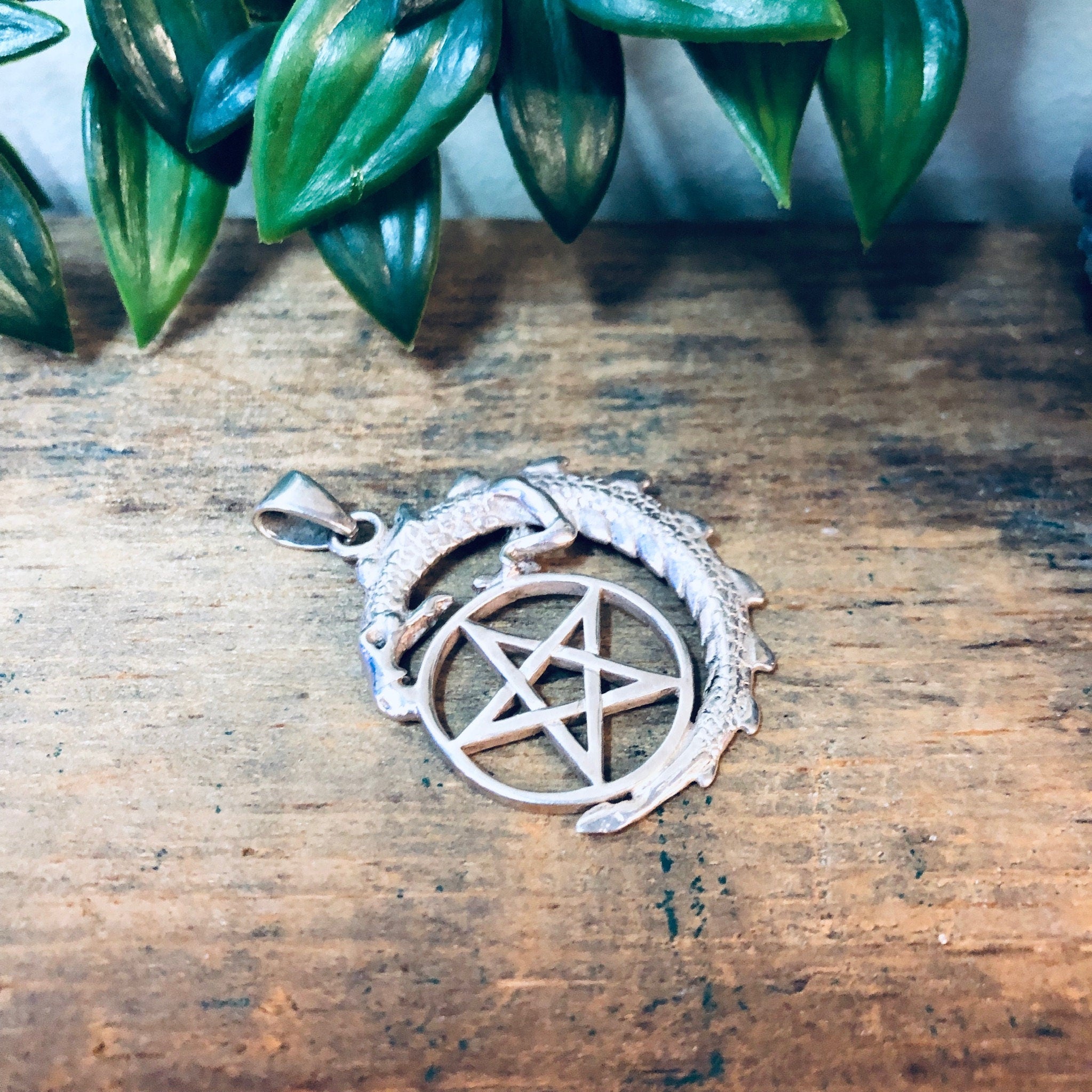 Vintage Pendant, Silver Pendant, Pentagram Necklace, Dragon Pendant, Lizard, Witch Jewelry, Gothic Style, Star, Pentagram, Vintage Jewelry