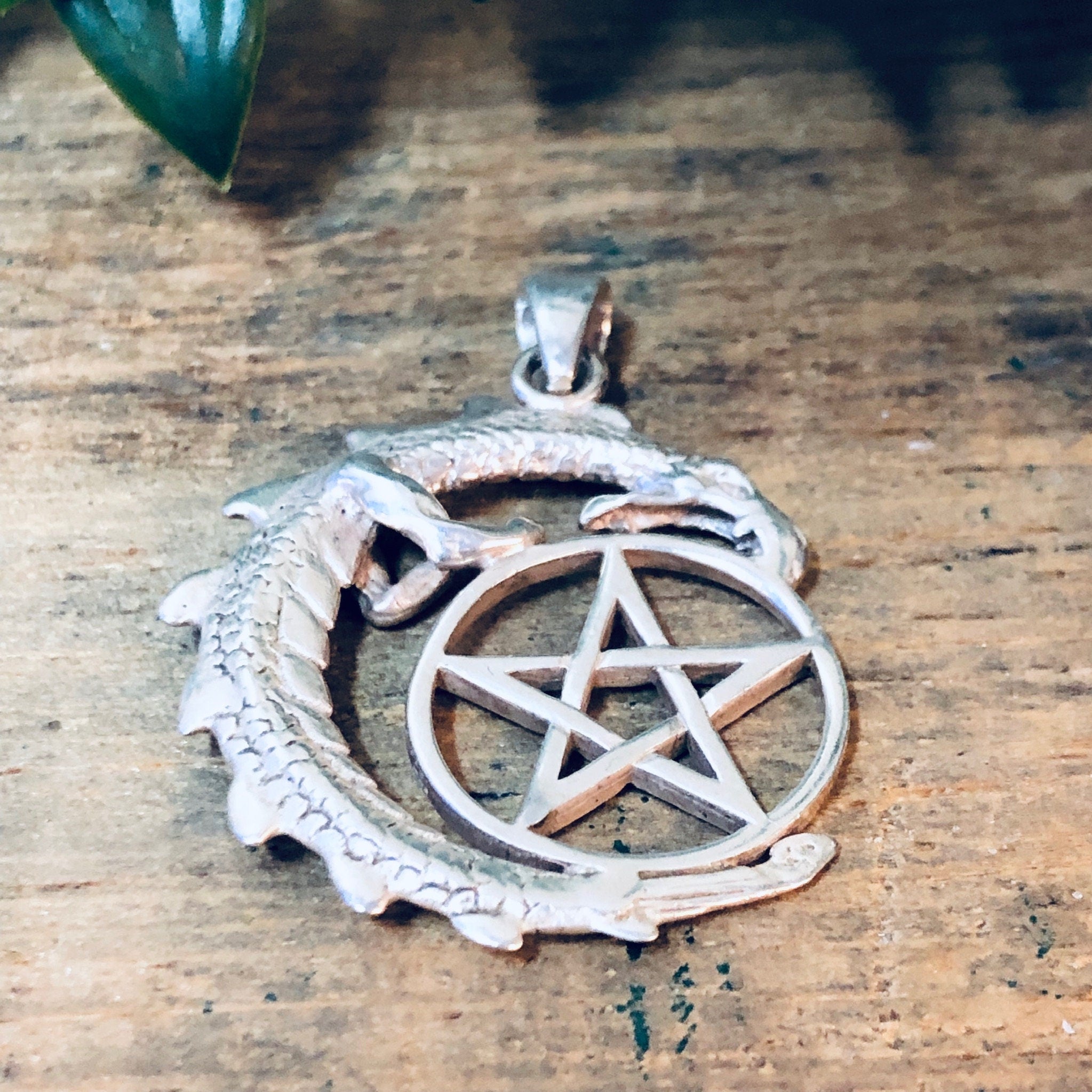 Vintage Pendant, Silver Pendant, Pentagram Necklace, Dragon Pendant, Lizard, Witch Jewelry, Gothic Style, Star, Pentagram, Vintage Jewelry