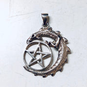 Vintage Pendant, Silver Pendant, Pentagram Necklace, Dragon Pendant, Lizard, Witch Jewelry, Gothic Style, Star, Pentagram, Vintage Jewelry