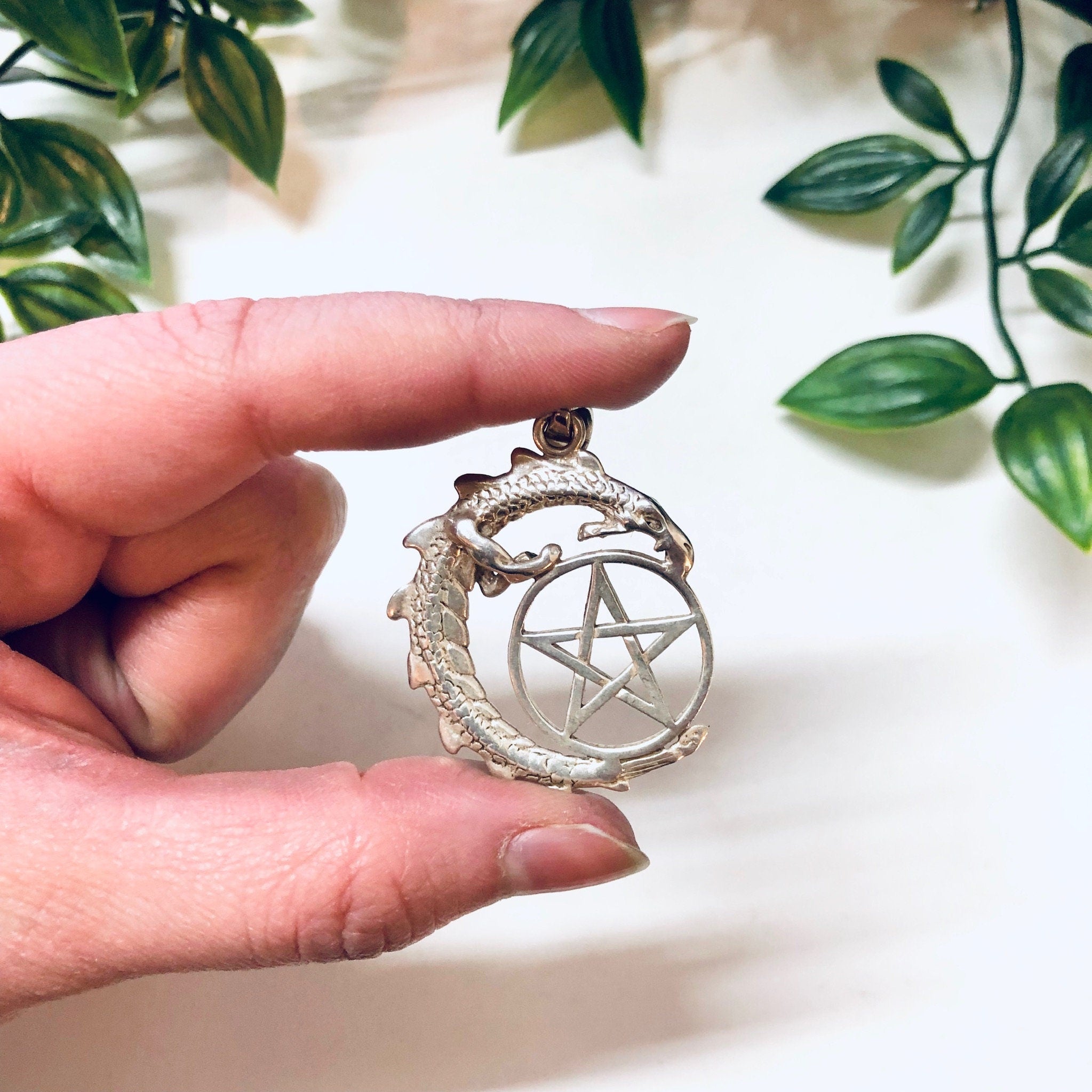 Vintage Pendant, Silver Pendant, Pentagram Necklace, Dragon Pendant, Lizard, Witch Jewelry, Gothic Style, Star, Pentagram, Vintage Jewelry