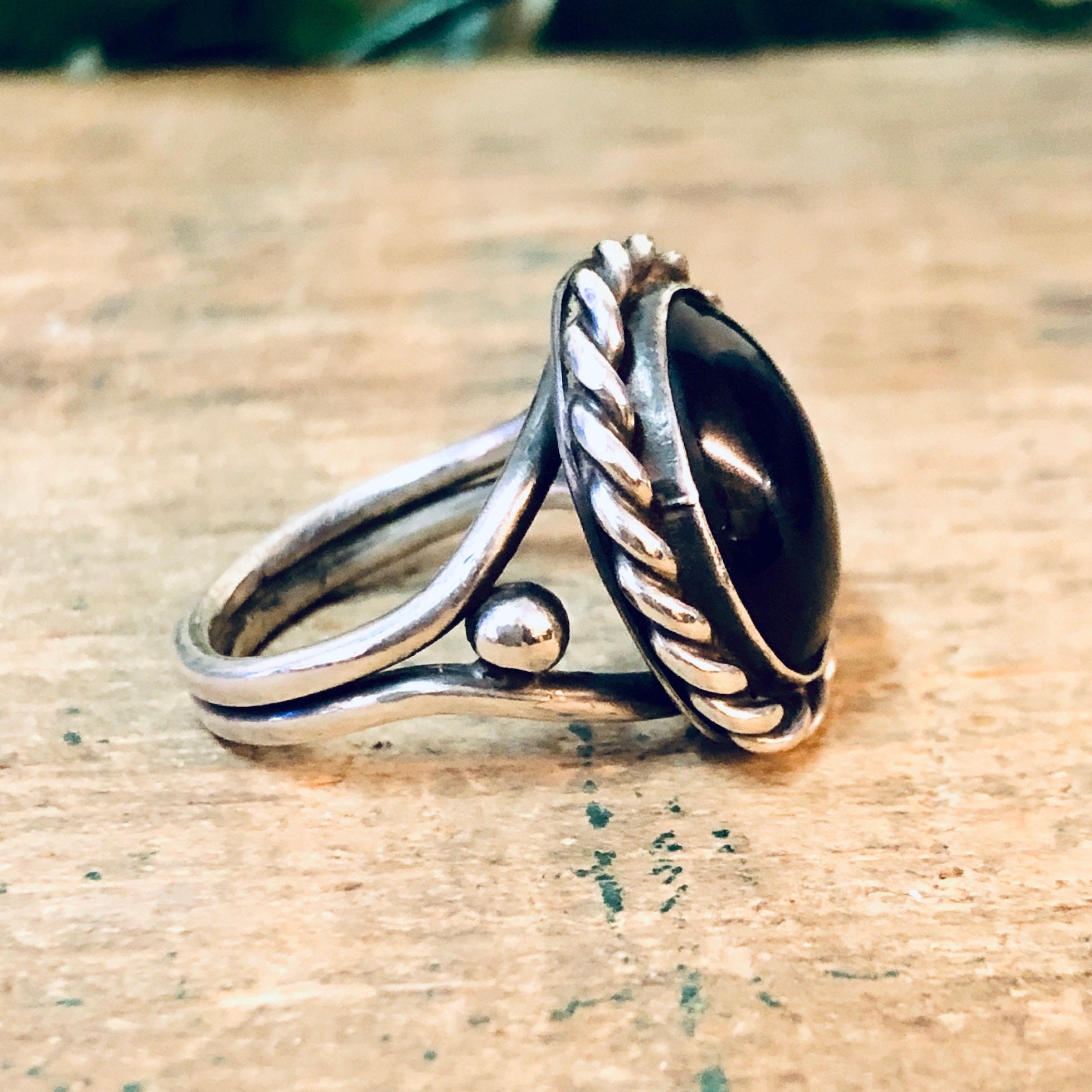 Vintage Silver Ring, Rope Ring, Simple Jewelry, Unique Jewelry, Vintage Jewelry, Tigers Eye, Green Tigers Eye, Small Ring, 925 Ring, Oval