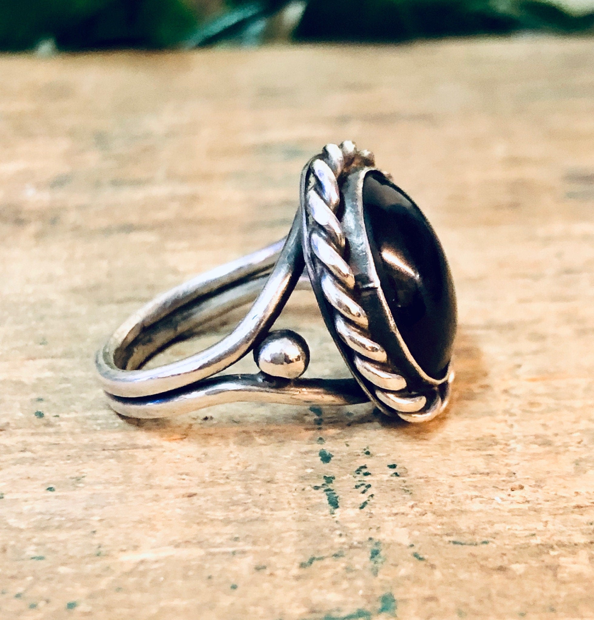 Vintage Silver Ring, Rope Ring, Simple Jewelry, Unique Jewelry, Vintage Jewelry, Tigers Eye, Green Tigers Eye, Small Ring, 925 Ring, Oval