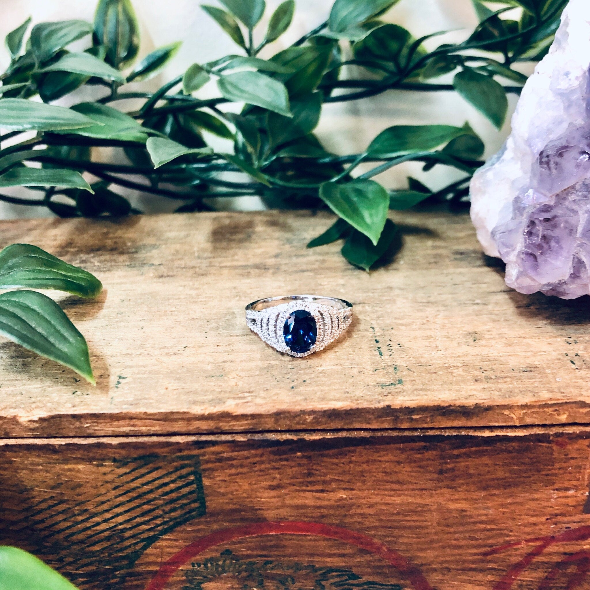 Vintage Silver Ring, BYJ 925 Ring, Blue Ring, Blue Stone, Faux Diamond Ring, Blue Jewelry, Vintage Jewelry, Sparkly Ring, Ring for Wedding