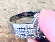 Vintage Silver Ring, Green Stone, Opalescent Stone, Faux Diamond Ring, Statement Jewelry, Vintage Jewelry, Green and Silver, Sparkly Ring