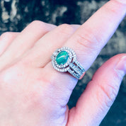 Vintage Silver Ring, Green Stone, Opalescent Stone, Faux Diamond Ring, Statement Jewelry, Vintage Jewelry, Green and Silver, Sparkly Ring