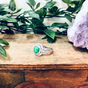 Vintage Silver Ring, Green Stone, Opalescent Stone, Faux Diamond Ring, Statement Jewelry, Vintage Jewelry, Green and Silver, Sparkly Ring